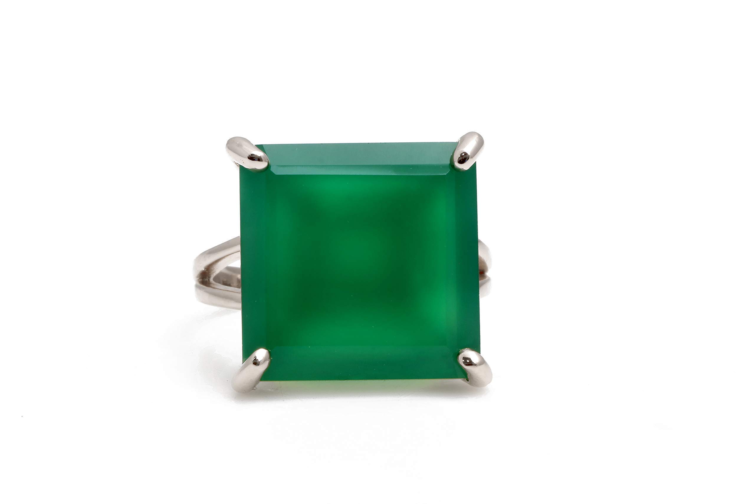 Elegant Green Onyx Rhodium Plated Silver Statement Ring | Handmade Gemstone Jewelry for Women | Perfect for Weddings, Parties & Unique Engagement | Fashion Accessory Gift in All Sizes with Gift Box