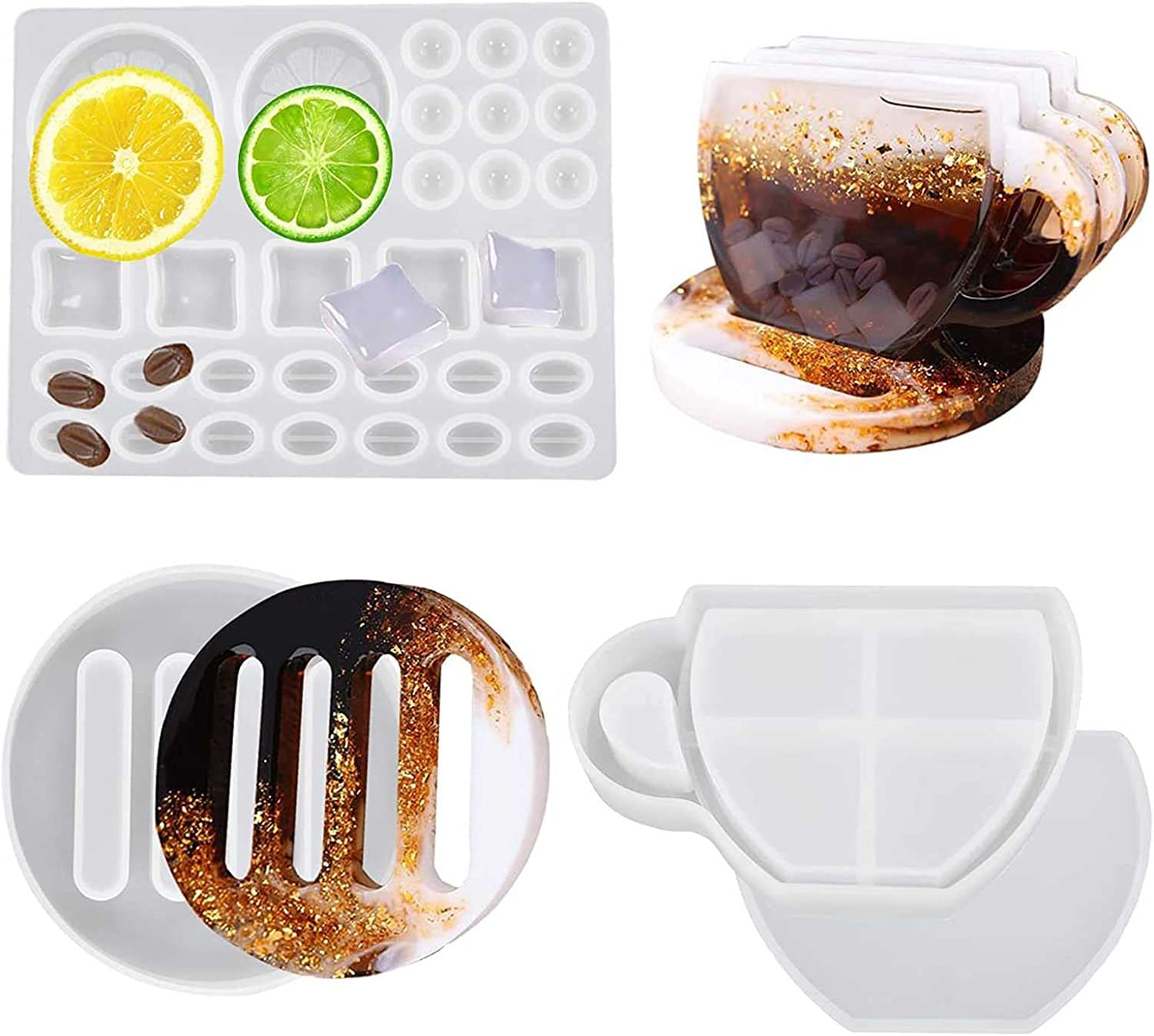 Epoxy Resin Coaster Molds - Coffee Cup Shaped Silicone Molds with Lemon & Coffee Beans Design for DIY Resin Art, Home Decor, and Unique Gifts | Perfect for Crafting Resin Shakers, Coasters, and Decorative Pieces