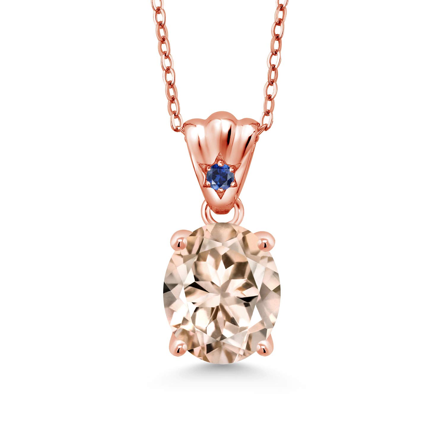 3.25 Ct Peach Morganite & Blue Sapphire Pendant - 18K Rose Gold Plated Sterling Silver Jewelry for Women - Perfect for Weddings, Anniversaries & Special Occasions