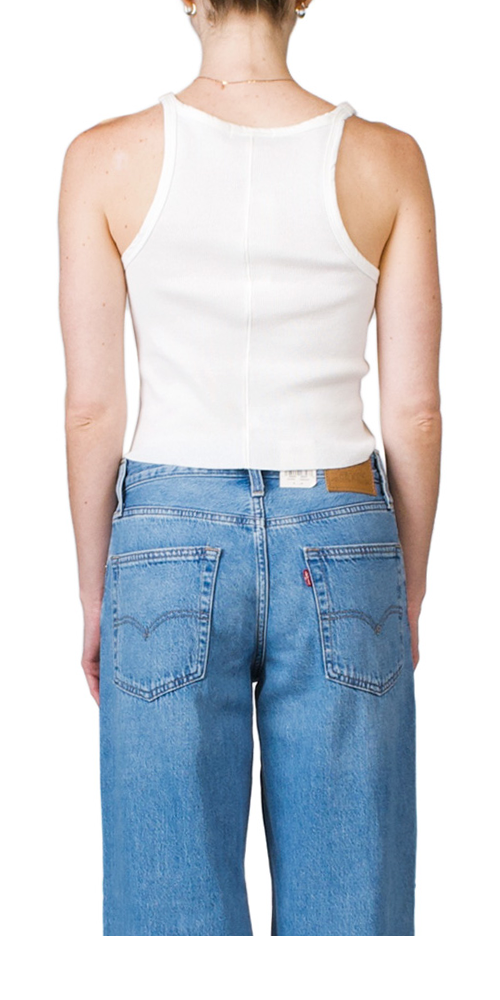 Cropped Rib Tank Top Ivory - Women's Casual Sleeveless Shirt for Summer, Beach & Everyday Wear