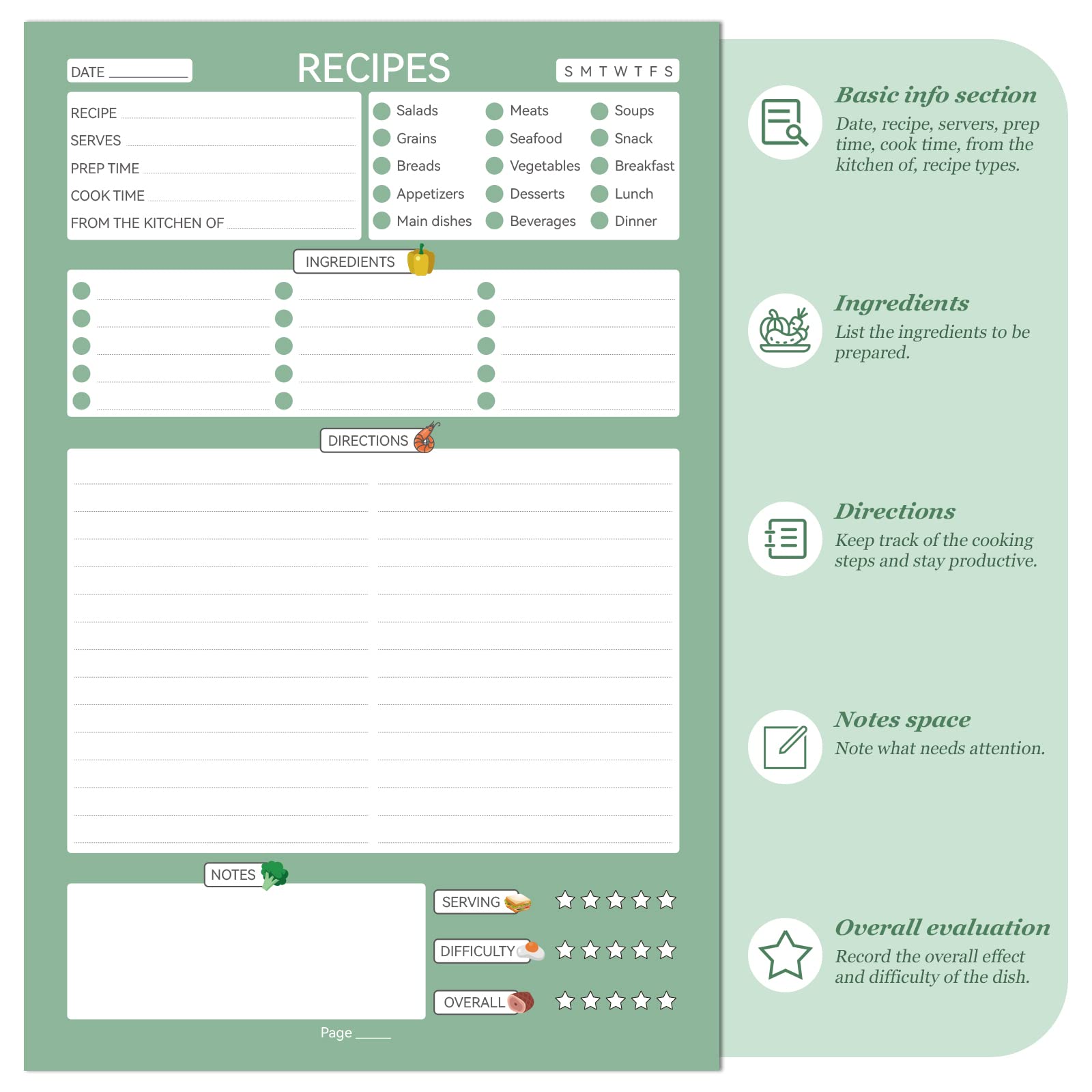 ALLTREE Spiral Recipe Notebook - 120 Pages with 15 Tabs for Organizing Family Recipes, 5.5
