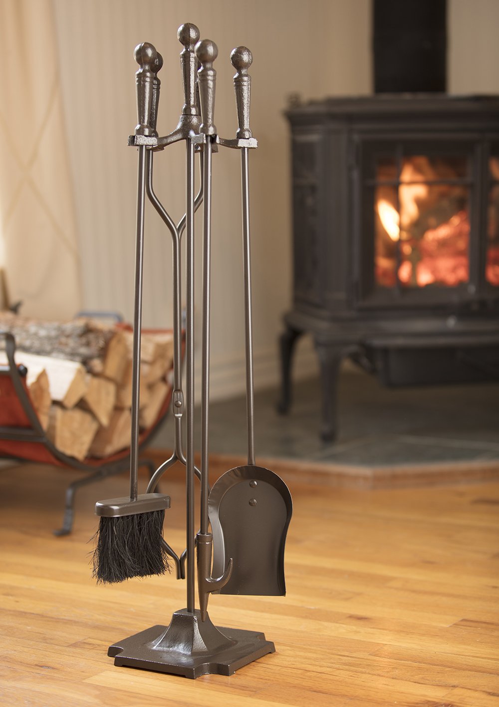 Uniflame F-1634 5-Piece Bronze Fireplace Tools Set with Ball Handles & Pedestal Base - Durable Fireplace Accessories for Home, Patio & Outdoor Fire Pits