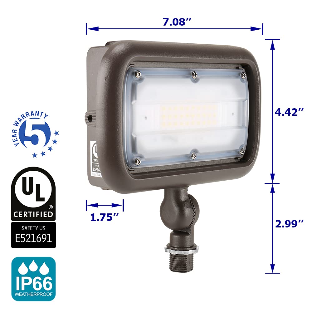 30W LED Flood Lights UL Listed - 3300 Lumen Waterproof Outdoor Security & Landscape Lighting (5000K Daylight, 120-277V) with 5-Year Warranty - Perfect for Garden, Yard, Driveway & Building Facade Illumination