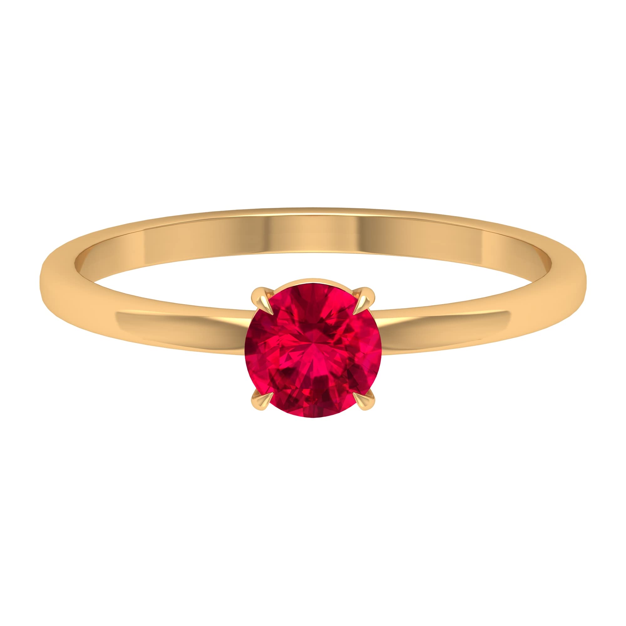 0.75 CT Lab-Created Ruby Promise Ring for Women - 14K Solid Gold Round Cut Solitaire Engagement Ring - Minimalist Jewelry Gift for Anniversary, Valentine's Day & Special Occasions