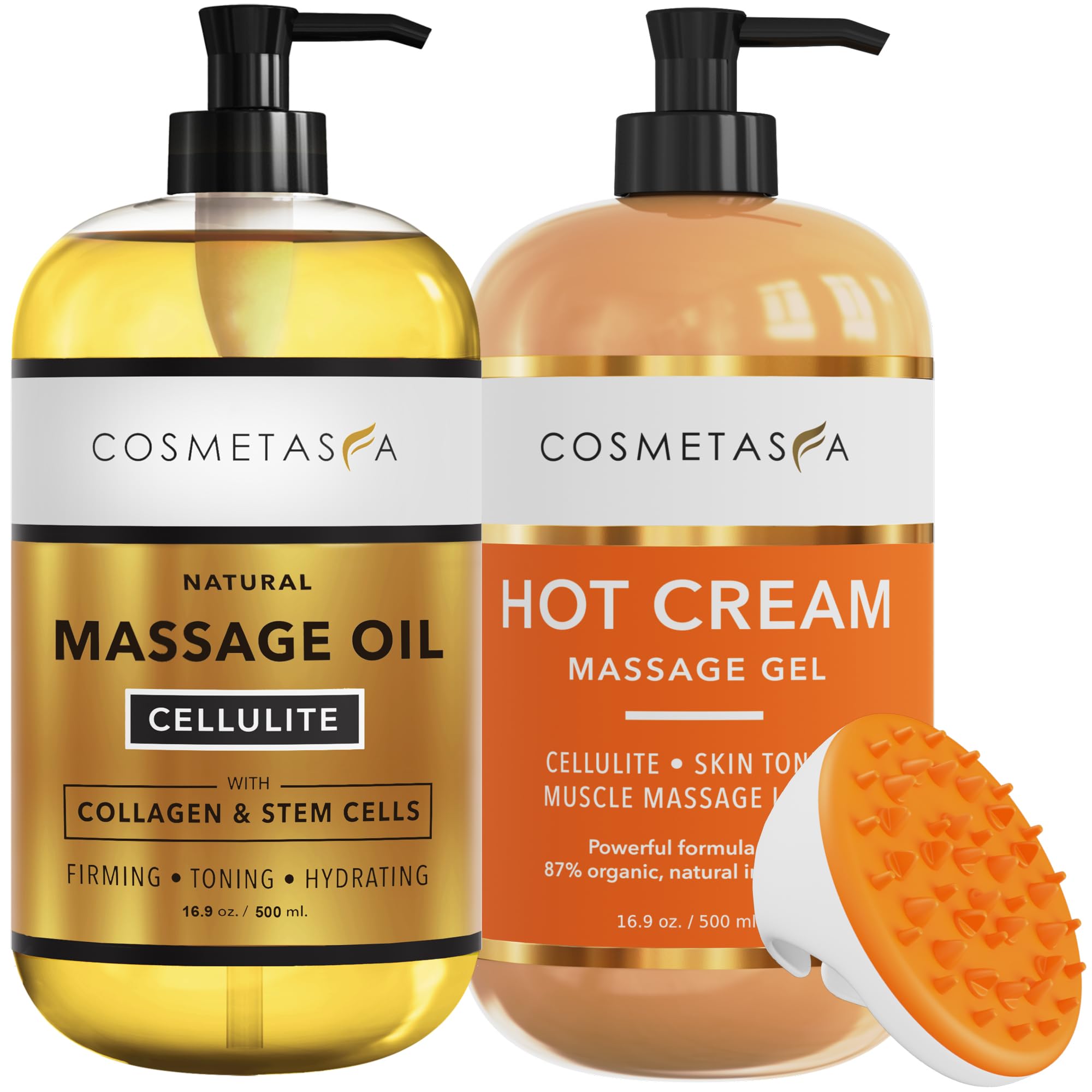 **Anti-Cellulite Massage Oil & Gel Set with Mitt - Natural Firming & Tightening Hot Cream for Body - Skin Moisturizer & Muscle Relief (16.9 oz) - Perfect for Post-Workout Recovery & At-Home Spa Treatments**