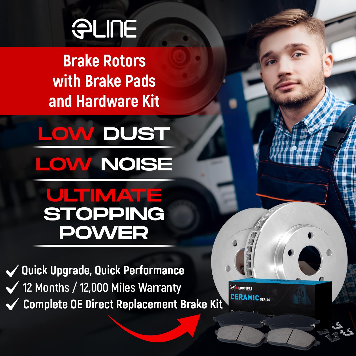 R1 Concepts Premium Front Brake Kit - Ceramic Brake Pads & Rotors with Hardware | Fits 1998 Eagle Talon | High-Performance Braking for Daily Driving & Track Use
