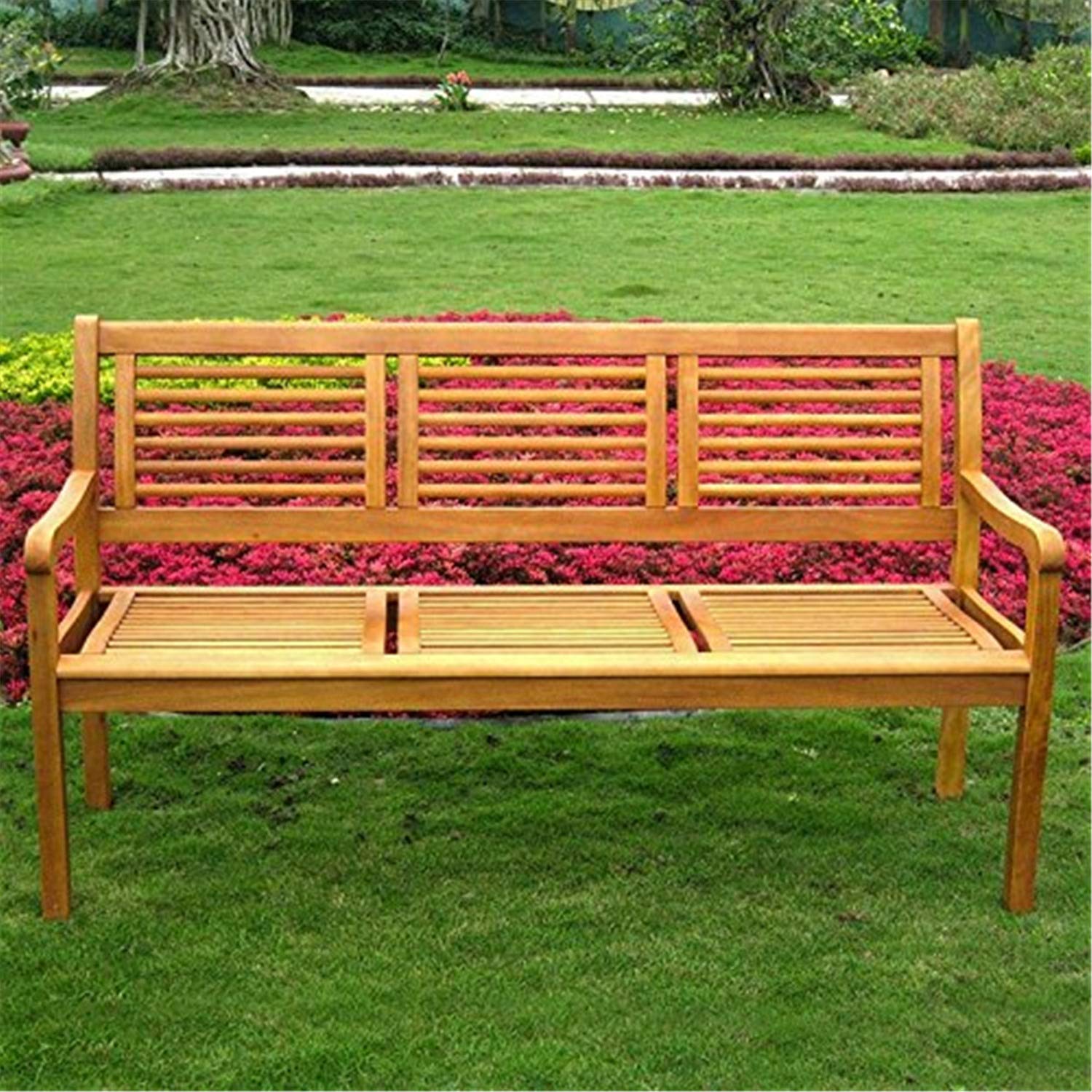 Royal Tahiti Bar Harbor 3-Seat Bench - Solid Wood Outdoor Patio Furniture for Garden, Deck, or Poolside - International Caravan