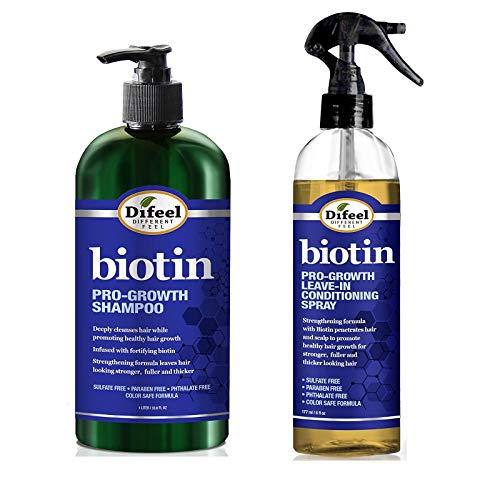 Difeel Pro-Growth Biotin Shampoo & Leave-in Conditioner Set for Hair Growth - 33.8oz Biotin Shampoo & 6oz Leave-in Spray - Sulfate Free for Damaged, Dry Hair - Perfect for Daily Hair Care & Scalp Nourishment