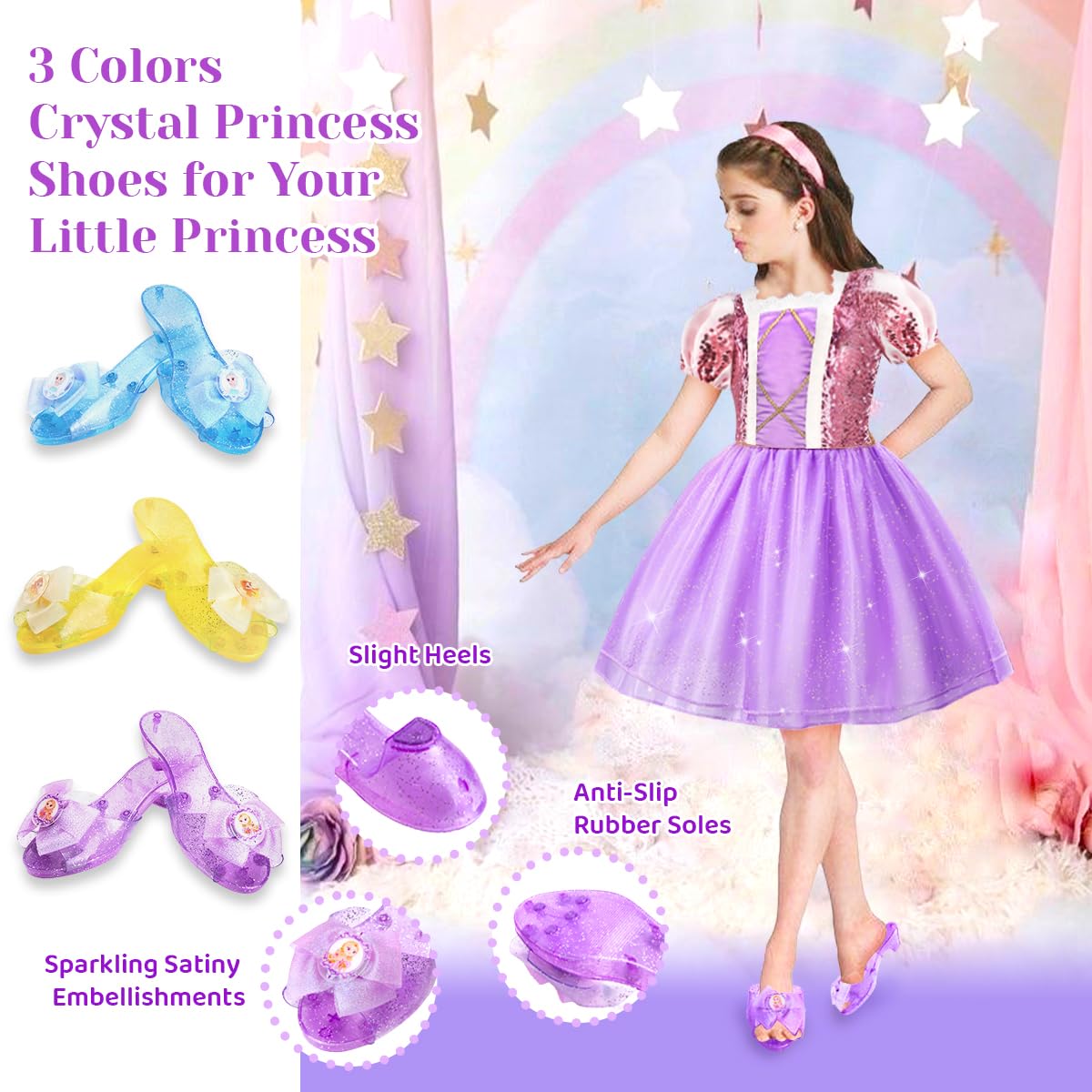 Meland Princess Dress Up Costume Set for Girls Ages 3-6 | Fairy Tale Pretend Play Outfit with Crown & Shoes | Perfect Birthday Gift for Toddler Girls | Princess Tea Party, Dress Up Play & Birthday Celebration