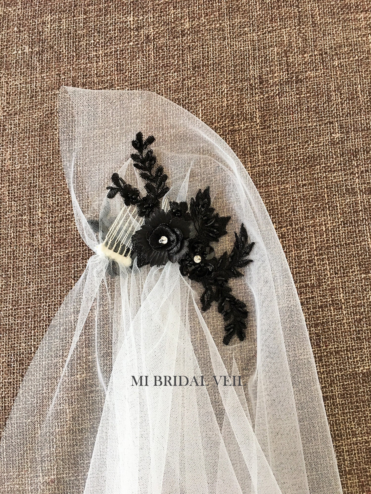Juliet Cap Wedding Veil - Vintage Style Beaded Black Bridal Veil with Boho Charm | Perfect for Vintage Weddings, Boho Bridal Looks & Romantic Ceremonies