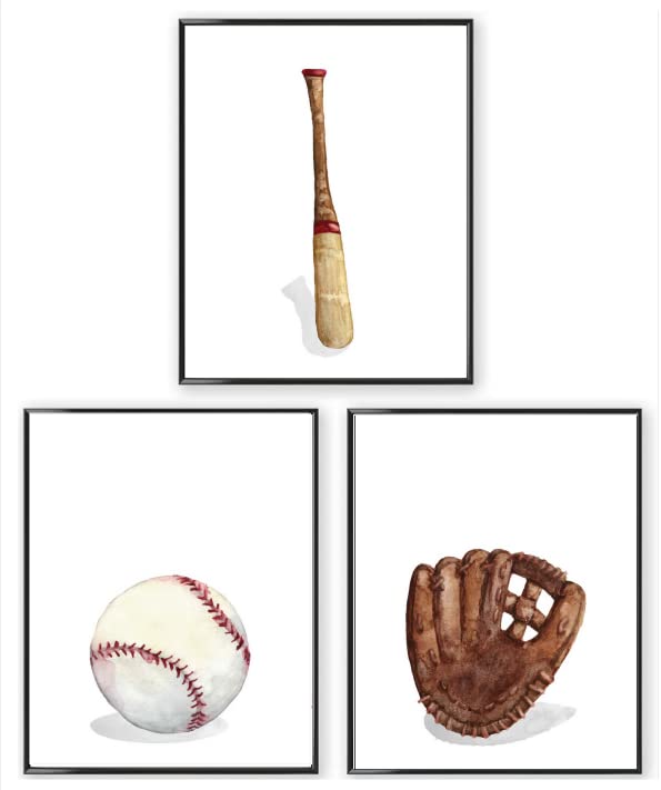 Baseball Wall Art for Kids Room - 8x10 Inch Sports Themed Posters, Boys Bedroom Decor, Unframed - Perfect for Nursery, Playroom & Teen Sports Fan Gifts