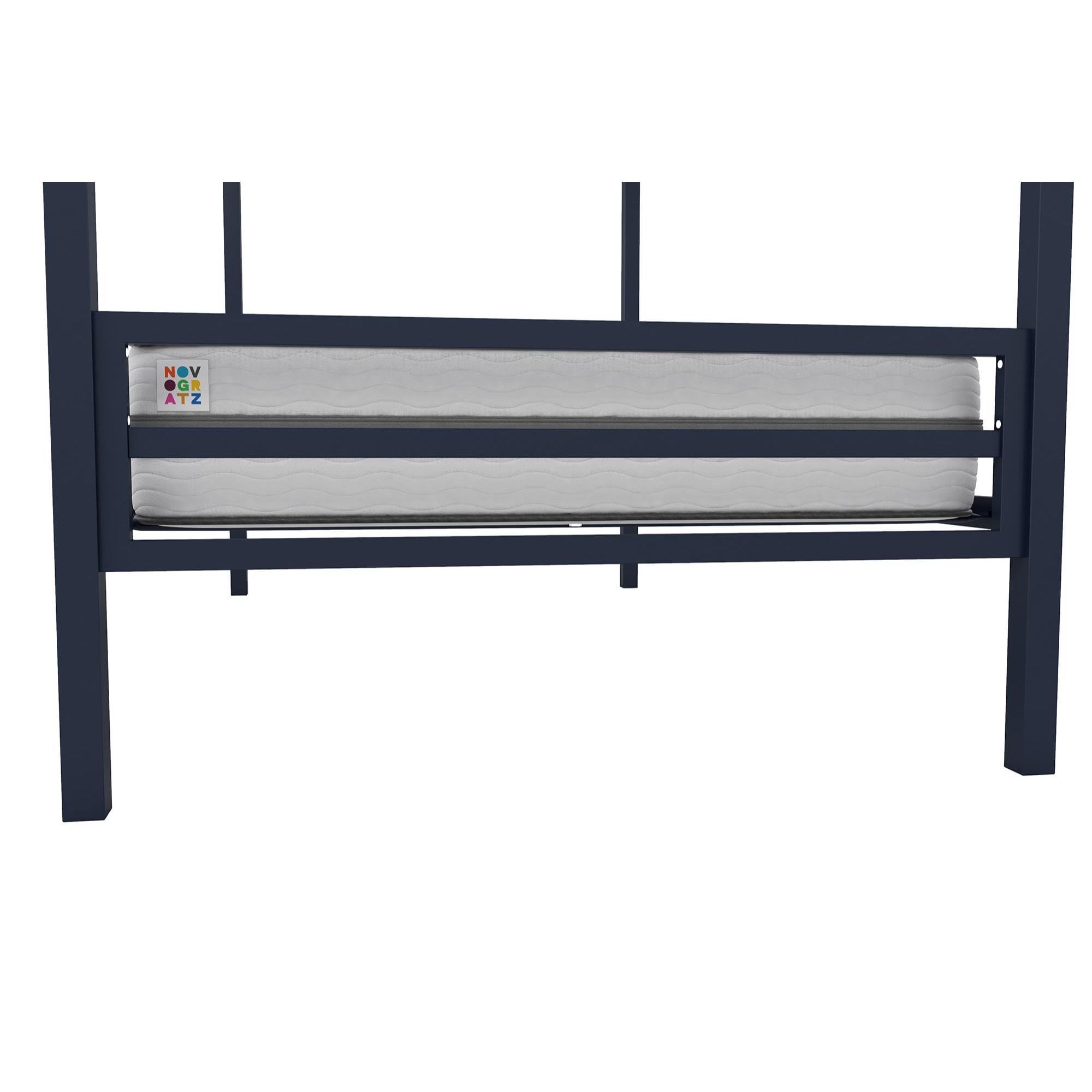 Novogratz Maxwell Twin-Over-Twin Metal Bunk Bed with Ladder & Guardrails - Navy Blue Space-Saving Kids Bedroom Furniture for Small Rooms, Dorms & Guest Rooms