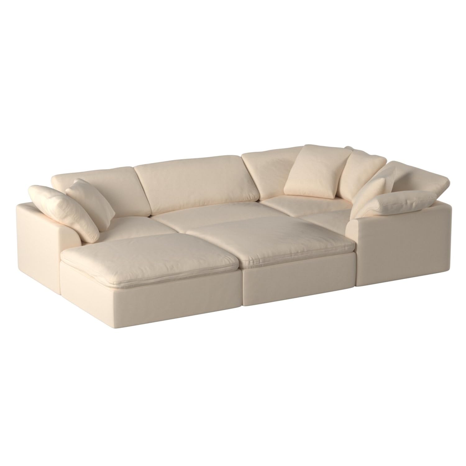 6-Piece Tan Fabric Slipcover Sectional Sofa Set - Soft Puff Couch Covers for Living Room, Family Room & Home Theater Comfort