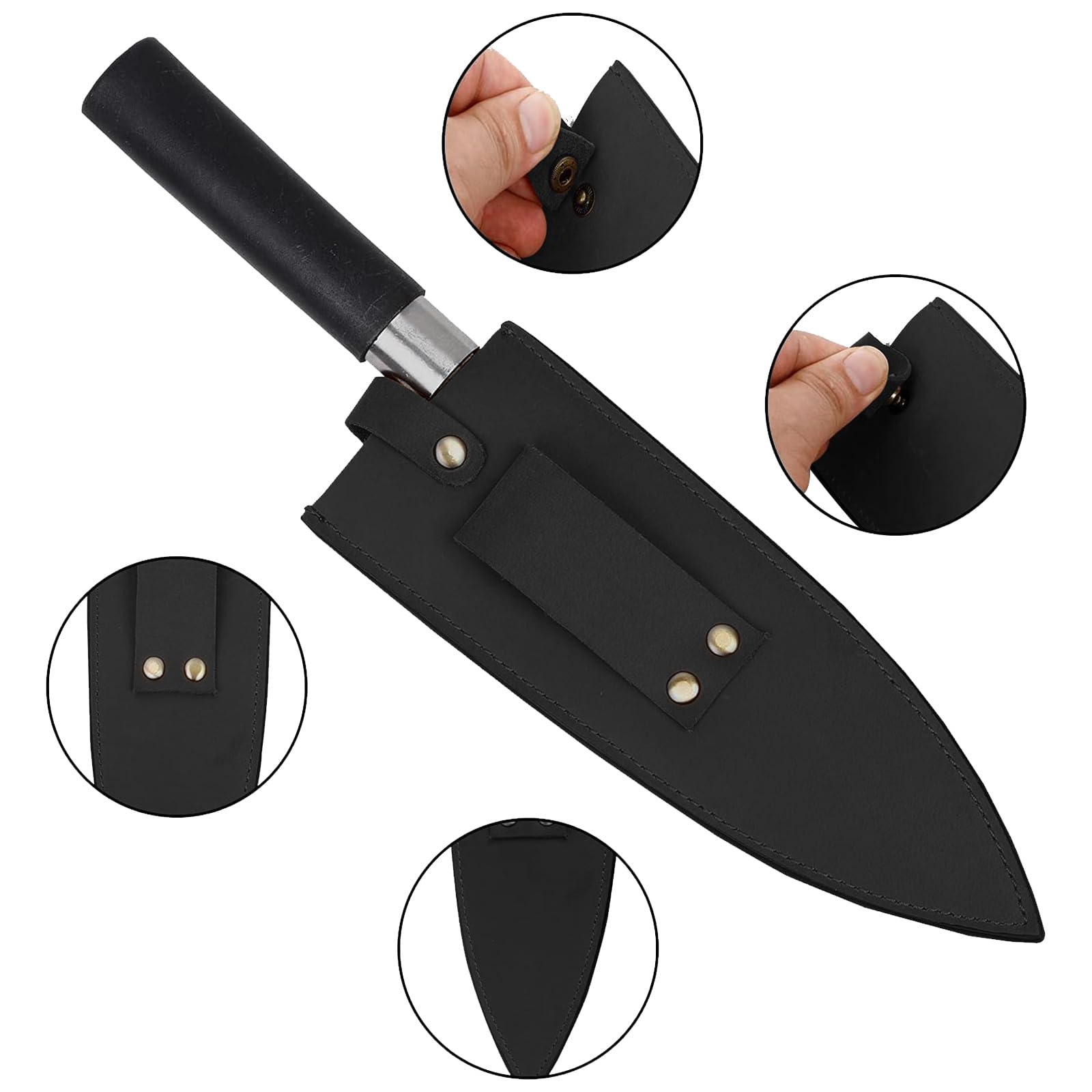 Premium Cowhide Leather Knife Sheath - 8 Inch Heavy Duty Chef Knife Cover with Belt Loop (8.2