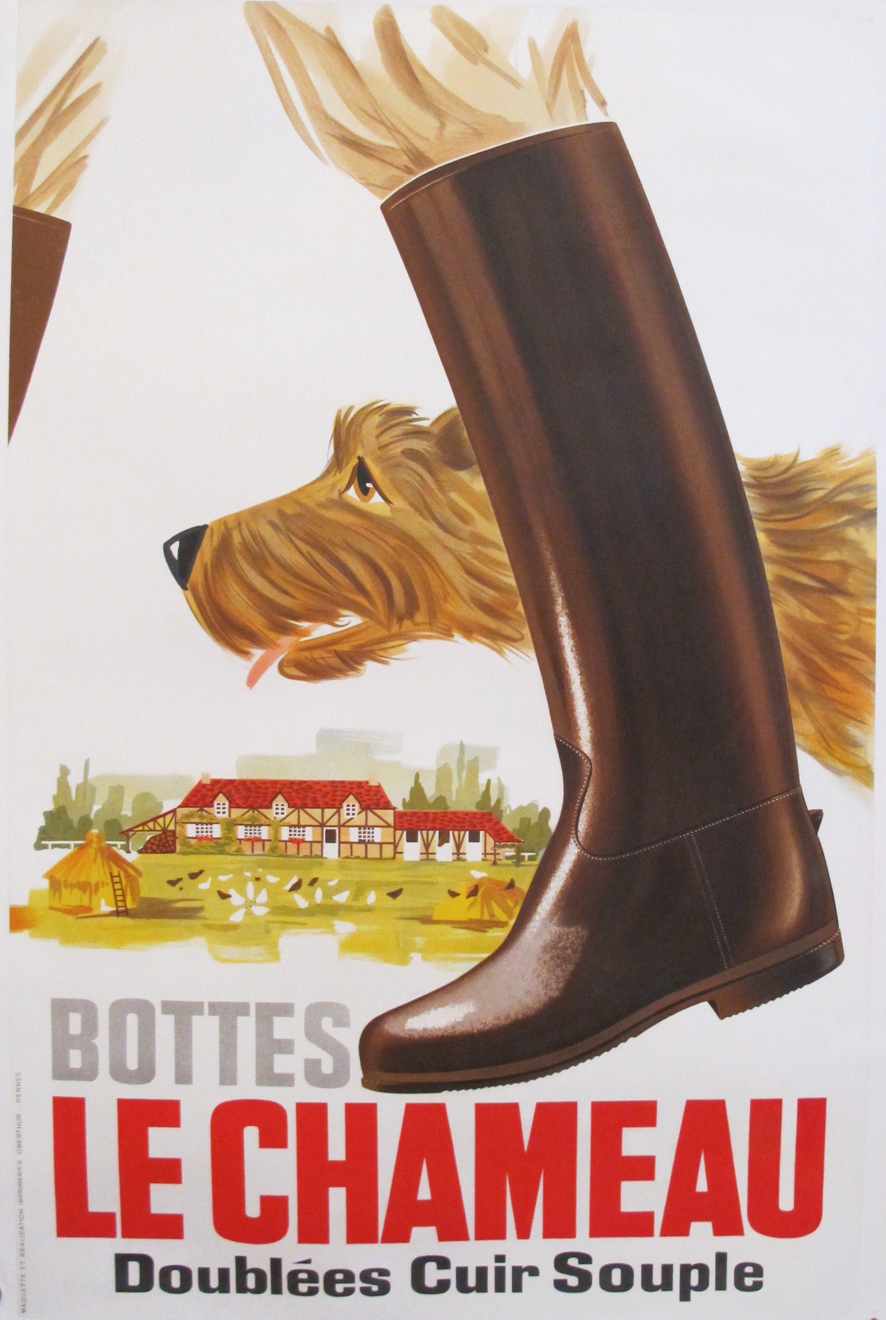 Original 1954 Vintage French Poster - Bottes Le Chameau Camel Boots Ad | Retro Wall Art Decor for Home, Office & Cafe