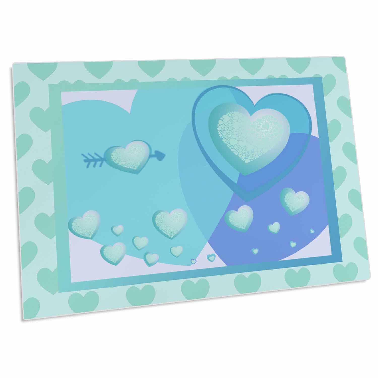 3D Rose Aqua Green Hearts on Hearts Desk Pad Place Mats Set - Non-Slip Table Protector for Dining, Office, or Home Decor (dpd-108532-1) - Perfect for Valentine's Day, Weddings & Romantic Dining
