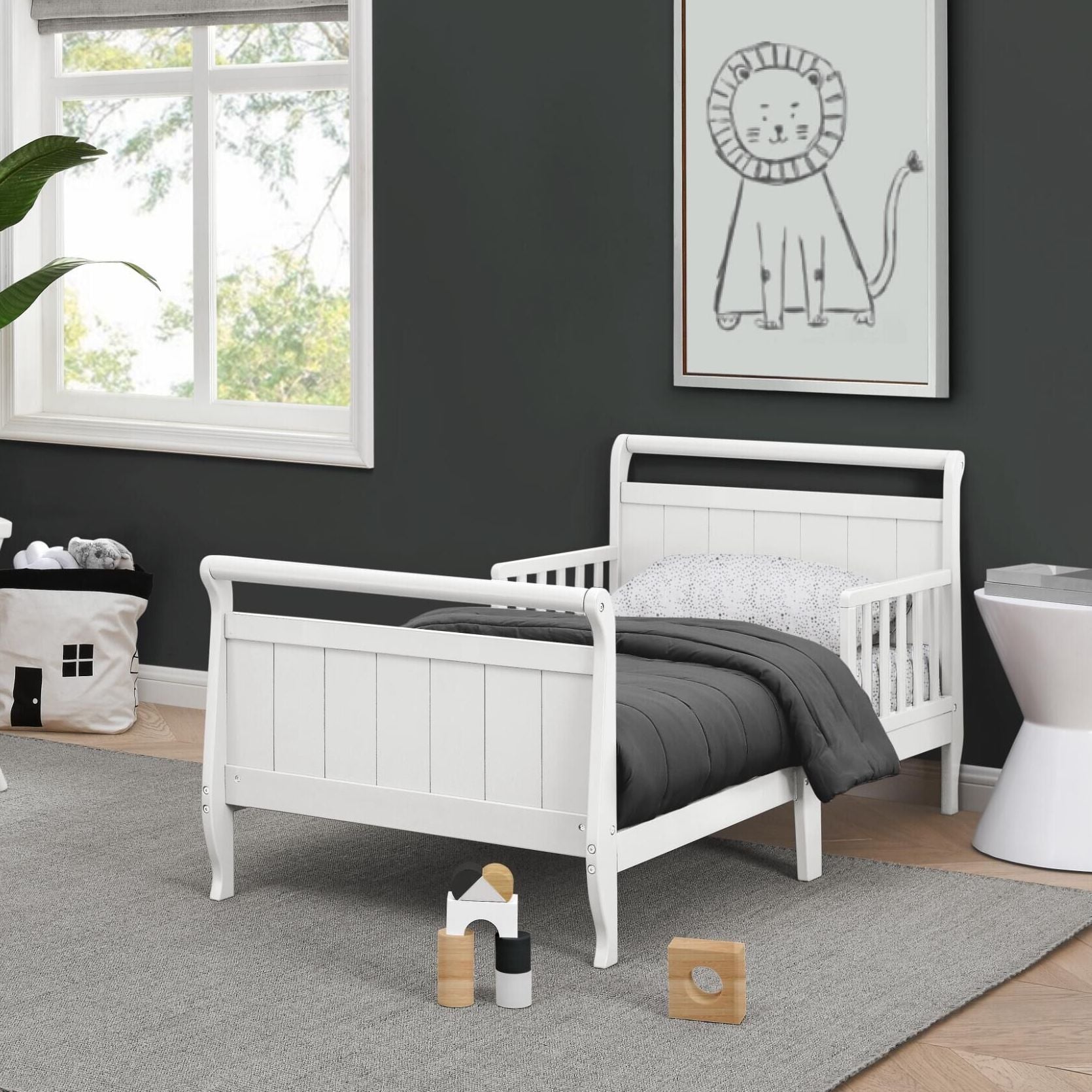 Wooden Sleigh Toddler Bed for Kids - Rustic Nursery Furniture for Boys & Girls - Perfect for Bedrooms, Daycare Centers, and Cozy Sleep Spaces