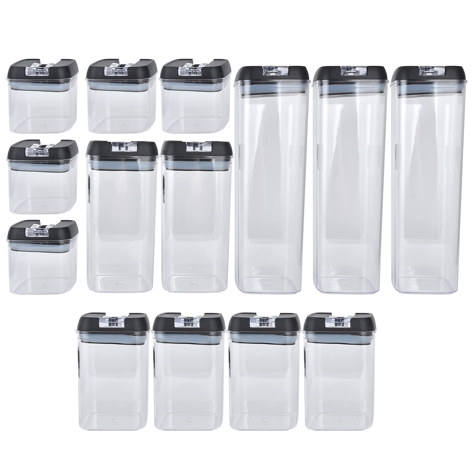 14-Piece Airtight Food Storage Container Set with Locking Lids - BPA-Free Plastic Kitchen Organizers for Rice, Sugar, Flour, Nuts & Dry Goods | Perfect for Pantry, Kitchen & Meal Prep (Black Lid & Clear Base)
