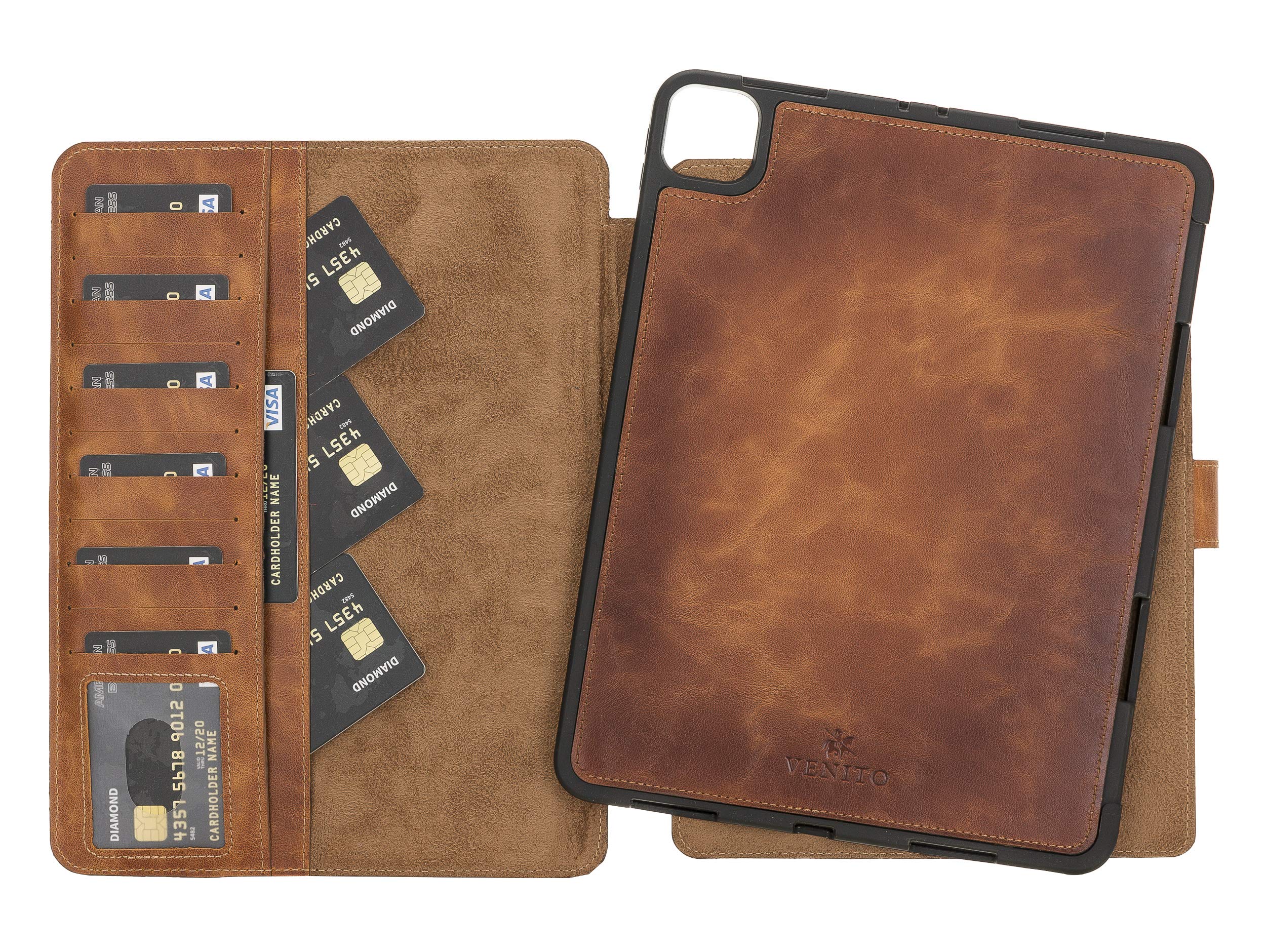 Venito Parma Genuine Leather iPad Pro 11 Case (2020 & 2021 Models) - Handmade Folio Stand Cover with Card Slots | Perfect for Work, Travel & Home Office Use (Antique Brown)
