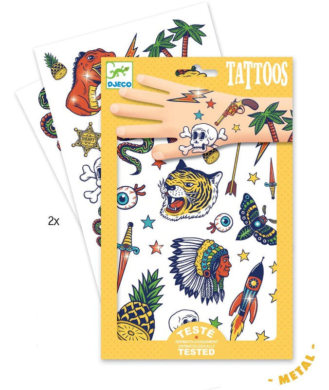 Djeco Kids Temporary Tattoos - 50+ Fun Mixed Designs for Boys & Girls - Safe, Non-Toxic Body Art for Parties, Birthdays & Playtime