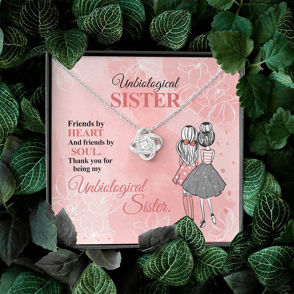 Unbiological Sister Friendship Love Knot Pendant Necklace - Heart & Soul Best Friend Jewelry Gift with Message Card & Luxury Gift Box - Perfect for Birthdays, Anniversaries & Sister Appreciation