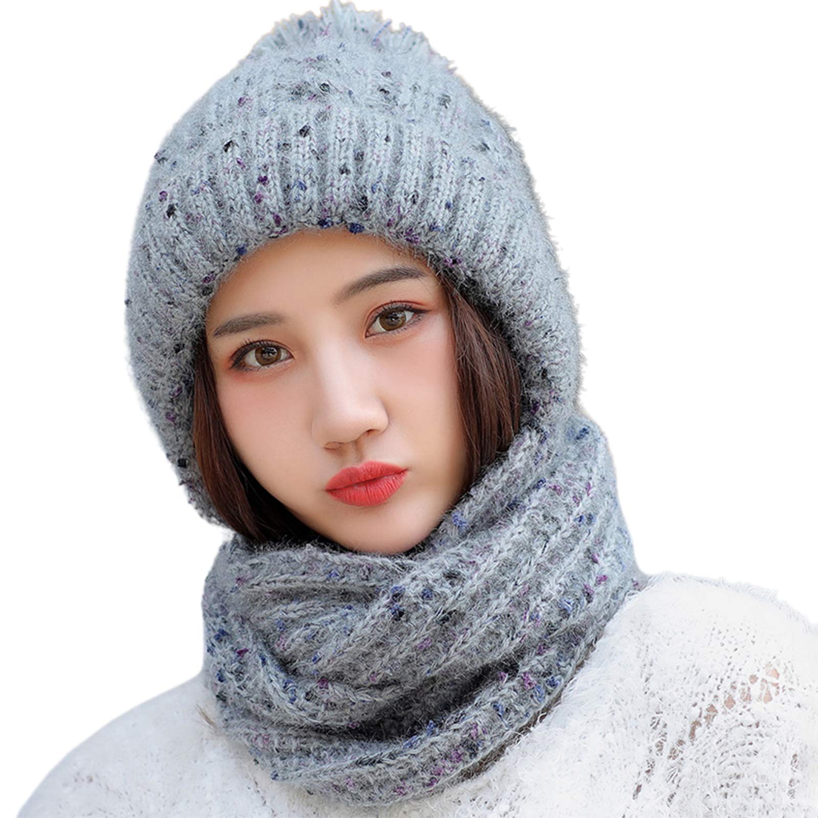 Korean-Style Women's Winter Warm Wool Knit Beanie Hat - Cozy Loop Scarf Cap for Cold Weather, Outdoor Activities & Fashion Accessories