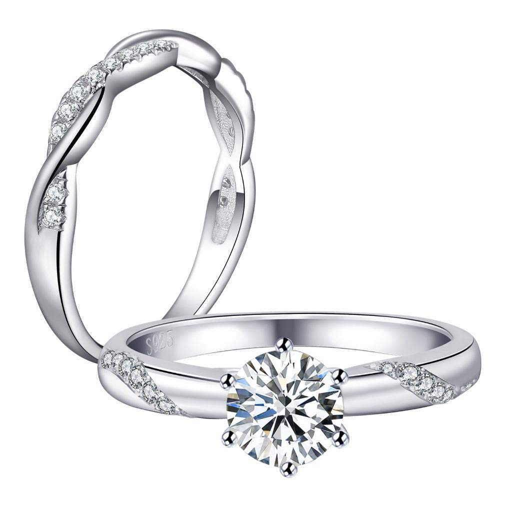 Castillna Sterling Silver Twisted Flame Simulated Diamond CZ Cubic Zirconia Engagement Wedding Bridal Rings Set for Women - Elegant Promise, Anniversary & Bridal Jewelry Gift