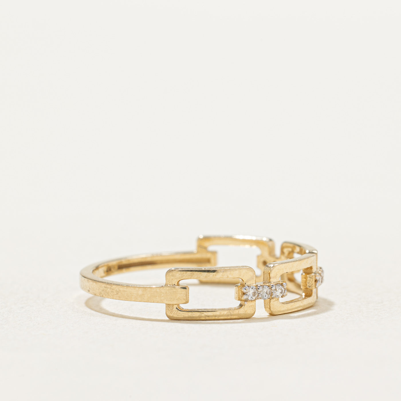 14K Gold Diamond Open Rectangular Chain Ring - 0.03ctw, Size 7 - Elegant Stackable Ring for Women, Perfect for Everyday Wear, Anniversary Gifts & Special Occasions