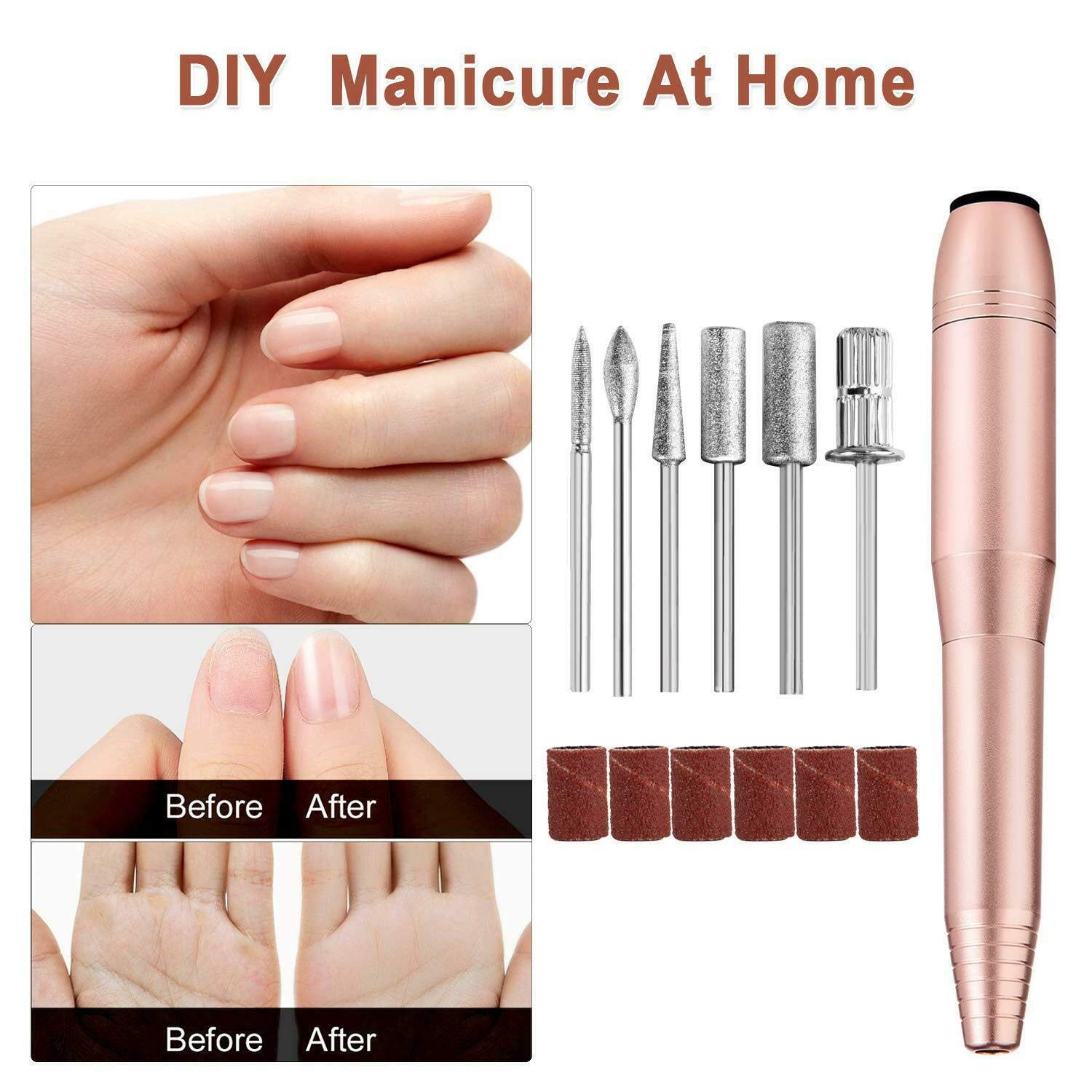 Professional Electric Nail Drill Kit - 12 in 1 Portable Manicure & Pedicure Machine with 12 Nail Art Tips, Builder Brush & Painting Brush | Perfect for Home Salon, Nail Art DIY & Professional Nail Care