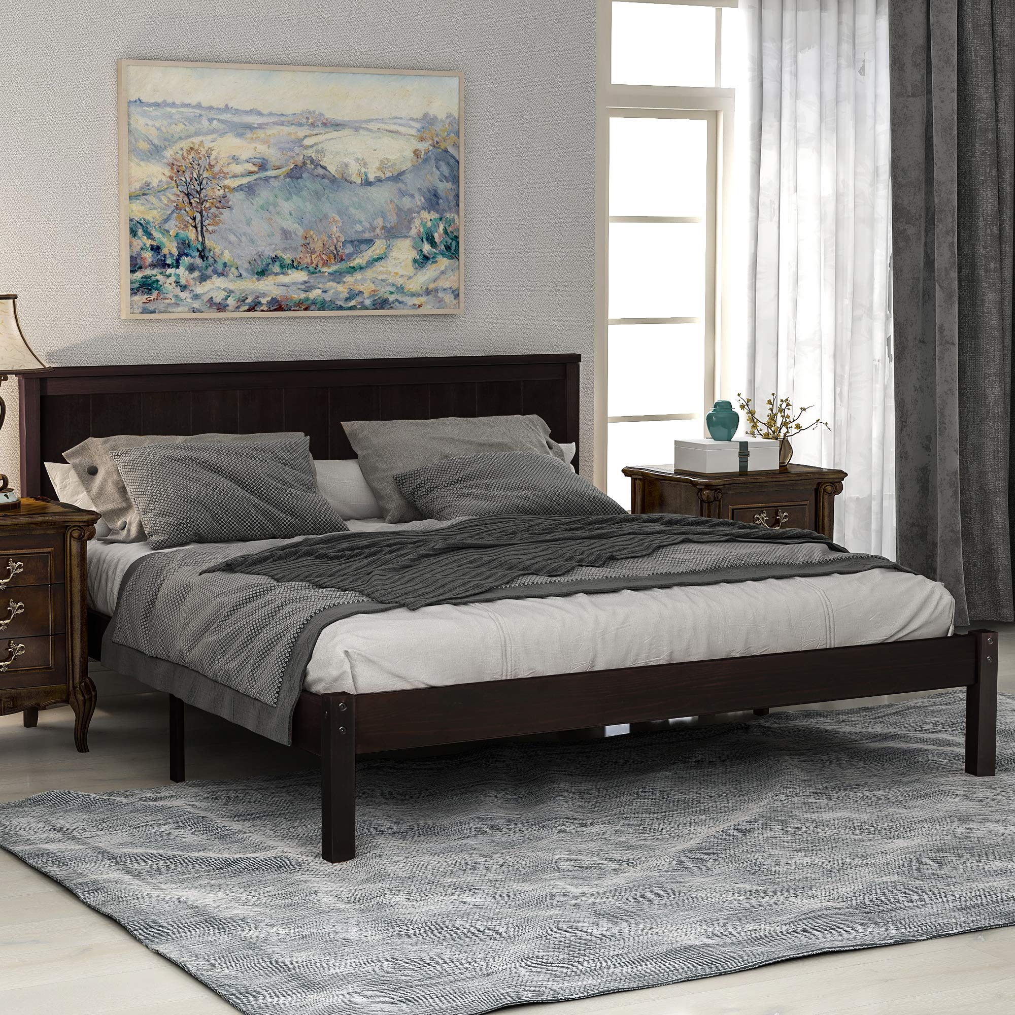 Premium AUTOKOLA Solid Wood Platform Bed Frame with Headboard & Wooden Slats - No Box Spring Needed - Fast 3-7 Day Delivery - Perfect for Modern Bedrooms, Guest Rooms & Small Spaces