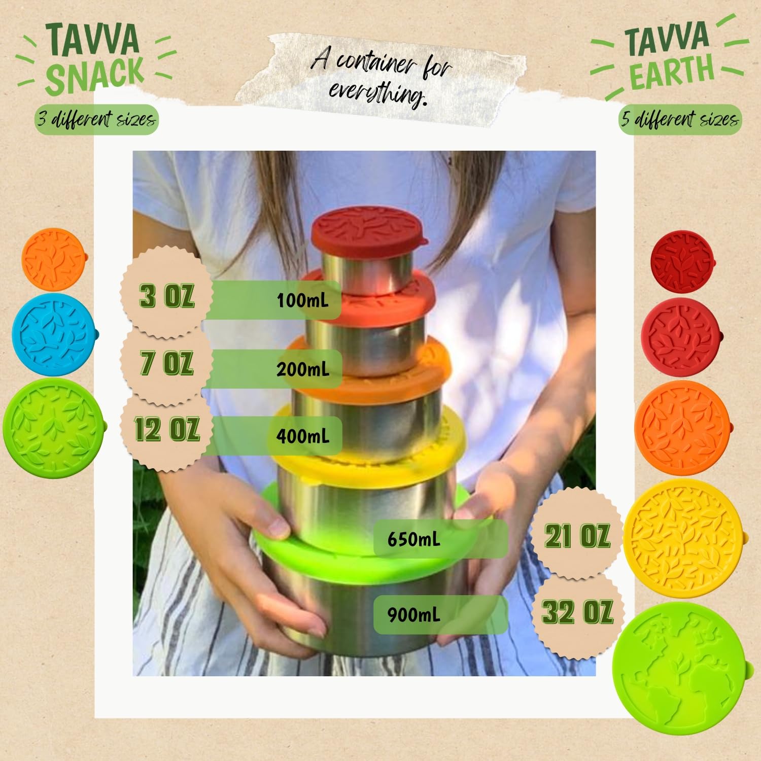 TAVVA Stainless Steel Kids Snack Containers - Eco-Friendly, Leak-Proof Lunch Box for School, Bento Box, Toddler Food Storage with Secure Lids | Perfect for School Lunches, Picnics & On-the-Go Snacks