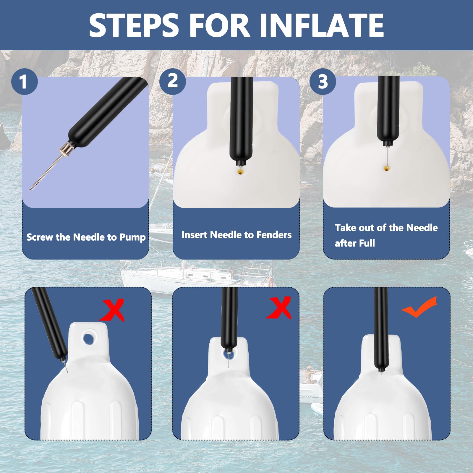 Allucky Inflatable Marine Boat Fenders 4 Pack - Heavy Duty Boat Bumpers for Docking Protection (4 Sizes, White/Black) - Perfect for Yachts, Sailboats, and Powerboats to Prevent Hull Damage While Mooring
