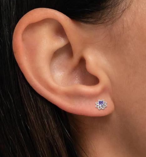 Elegant Jeweled Fancy Flowers Sterling Silver Tragus Bar - Fake Ear Plugs for Cartilage Piercing | Perfect for Parties, Concerts & Everyday Wear