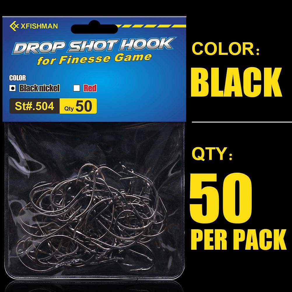 XFISHMAN Drop Shot Hooks for Bass Fishing - 50 Pack Split Shot Dropshot Hooks | Freshwater & Saltwater Fishing Gear | Ideal for Bass, Walleye, Crappie & Panfish