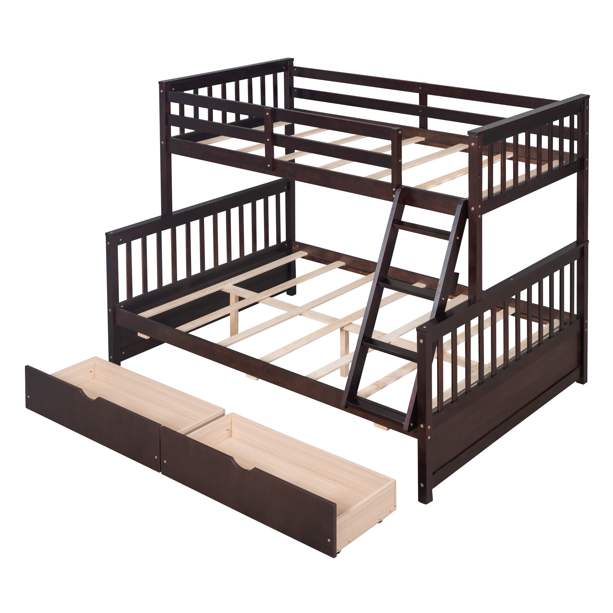 Harper & Bright Designs Twin Over Full Bunk Bed with Storage Drawers - Solid Pine Wood Frame, Safety Guard Rails & Ladder - Space Saving Kids & Teens Bunk Bed for Boys & Girls - No Box Spring Needed - Espresso Finish - Perfect for Small Bedrooms, Shared Kids Rooms & Vacation Homes