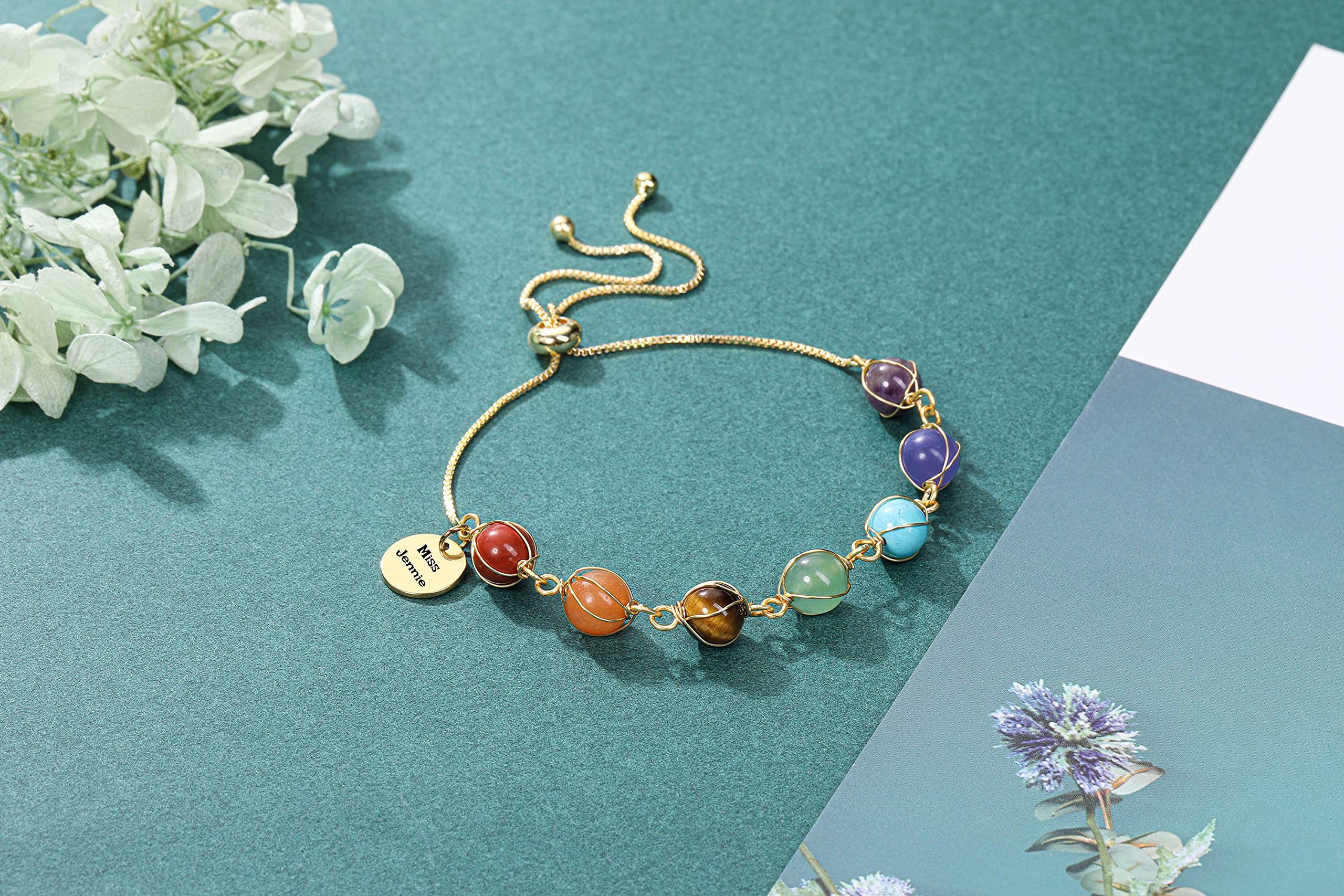7 Chakra Healing Crystal Bracelet for Women - Adjustable 14K Gold Plated Ankle Bracelet with Stone Beads - Spiritual Balance & Positive Energy - Perfect Birthday Gift for Mom, Wife, Sister | Yoga, Meditation, Daily Wear