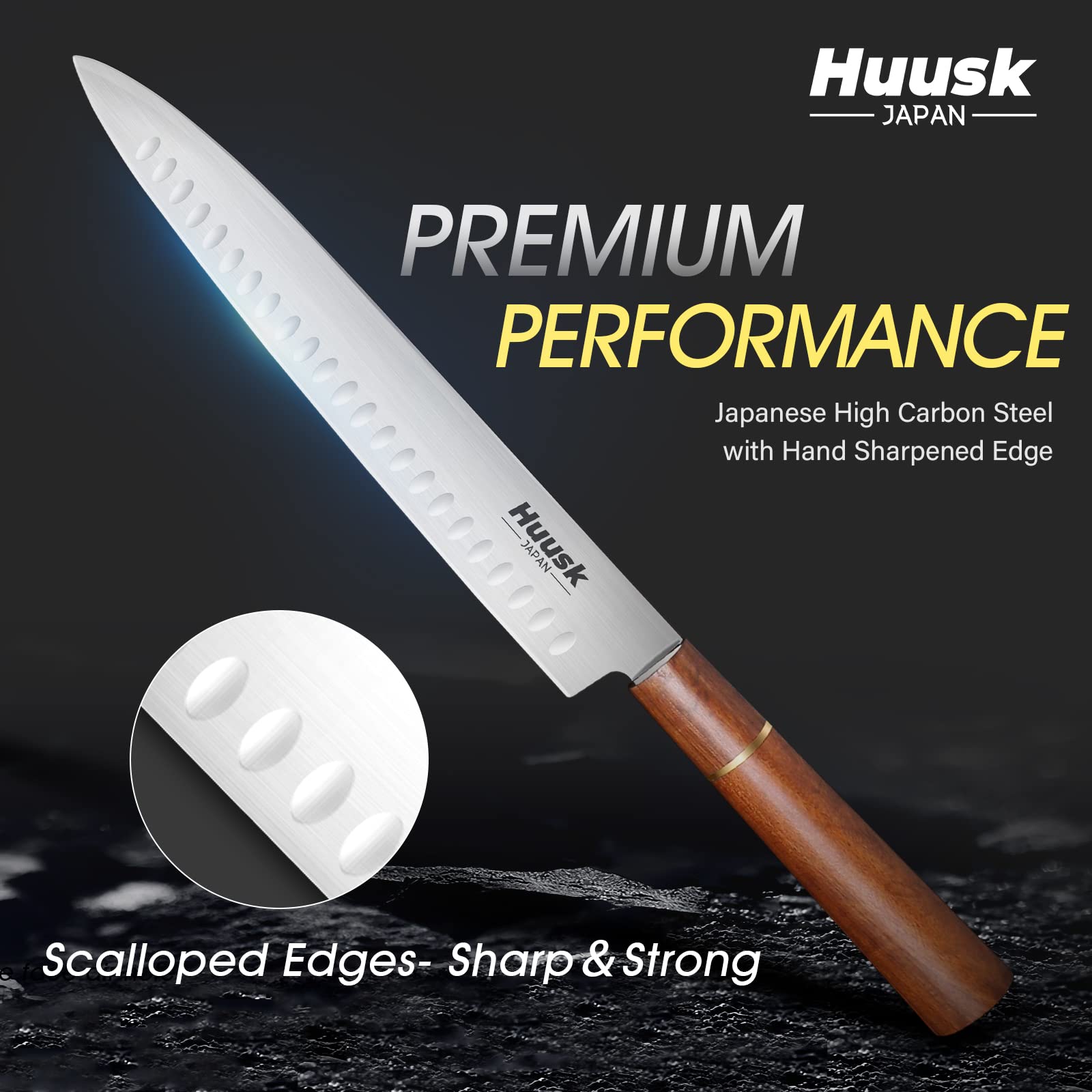 Premium Japanese Huusk Knives - High-Carbon Steel Brisket Carving Knife for Meat Slicing, BBQ & Turkey - Professional Butcher Breaking Knife for Rib Roast & Meat Trimming - Perfect Valentine's Day Gift for Chefs & Grill Masters