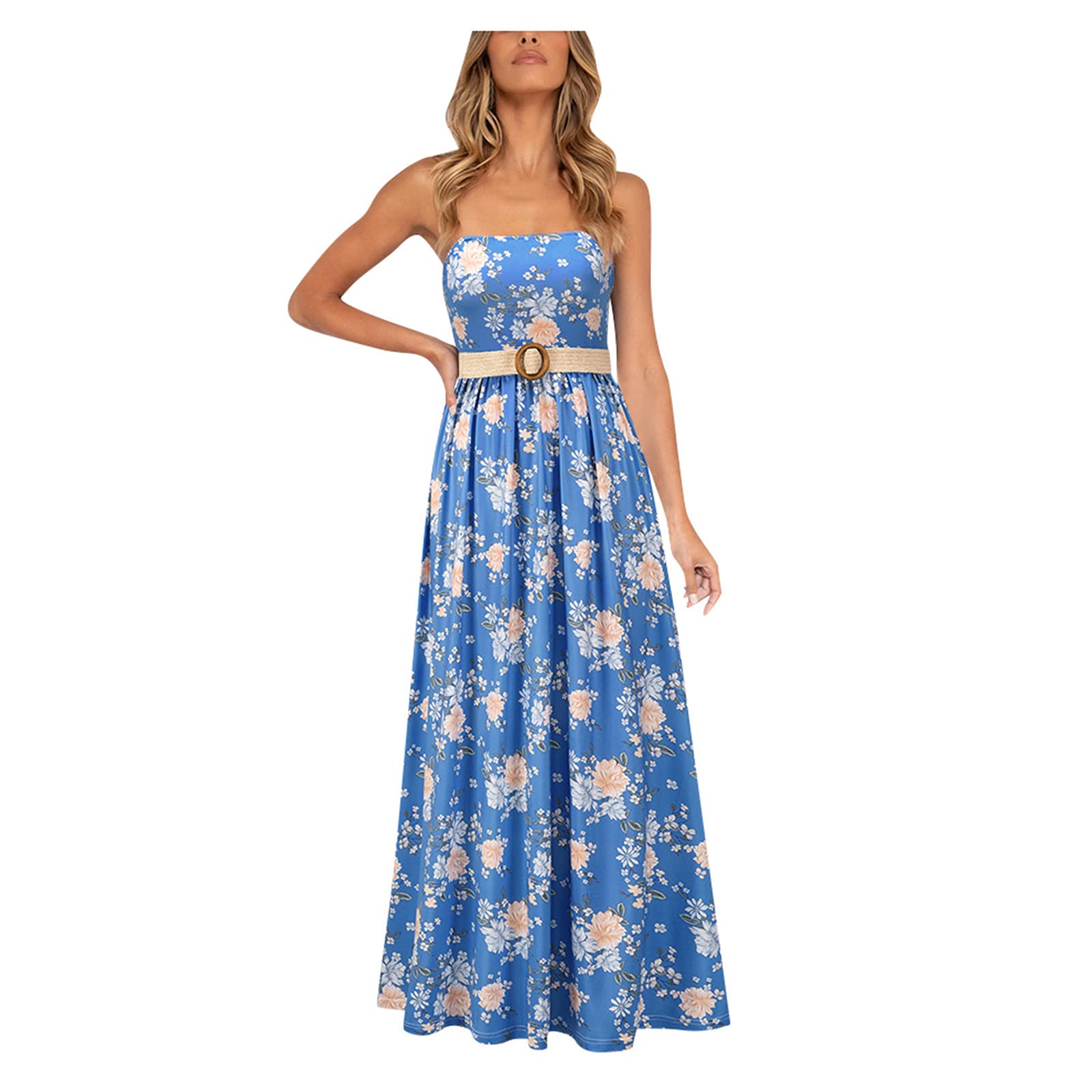 Stylish Floral Strapless Maxi Dress for Women - High Waist Casual Summer Dress with Long Sleeves - Perfect for Graduation, Beach Parties & Special Occasions
