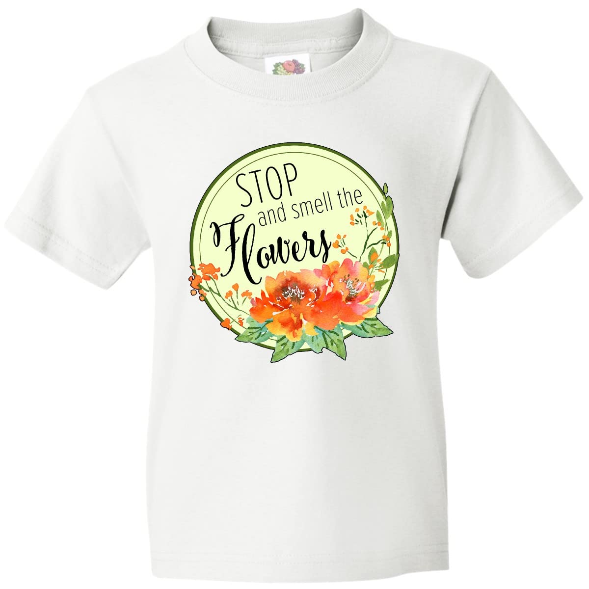 Inktastic Stop and Smell The Flowers Watercolor Youth T-Shirt - Soft Cotton Tee for Kids, Girls & Boys - Perfect for School, Playdates & Outdoor Activities