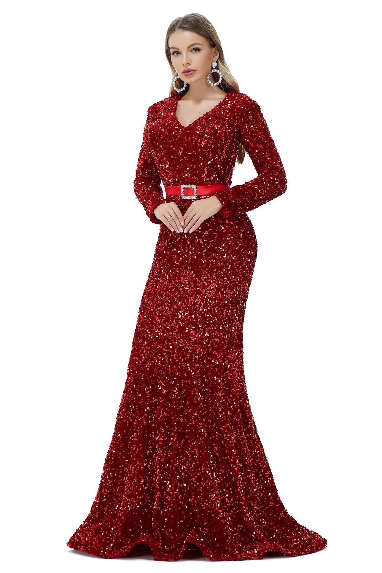Sparkly Sequin Mermaid Evening Dress for Women - Long Sleeve Formal Gown for Prom, Party, Wedding & Bridesmaid | Elegant Night Out & Special Occasion Wear