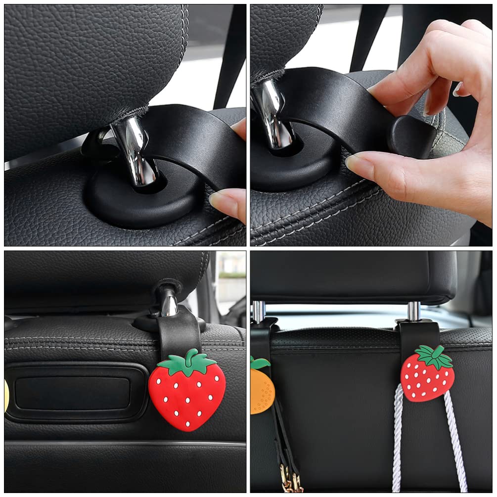 BESPORTBLE 6pcs Strawberry Car Hooks - Cute Headrest Hangers for Car Seat & Truck Organization - Perfect for Road Trips & Travel