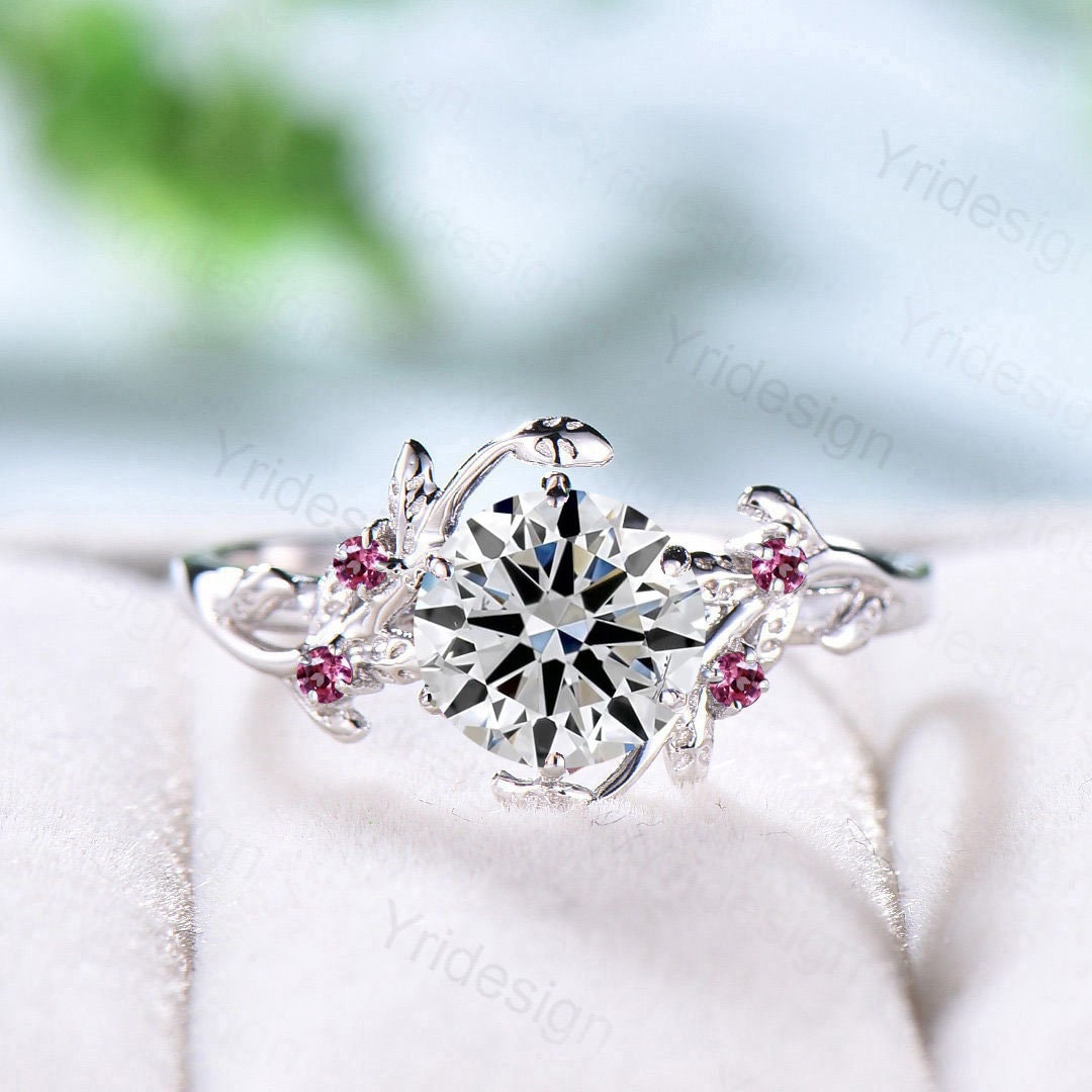 Lab Grown Diamond Engagement Ring with IGI Certificate - Nature Inspired Twig Design with Pink Tourmaline Accents for Women | Perfect for Weddings, Anniversaries & Romantic Occasions
