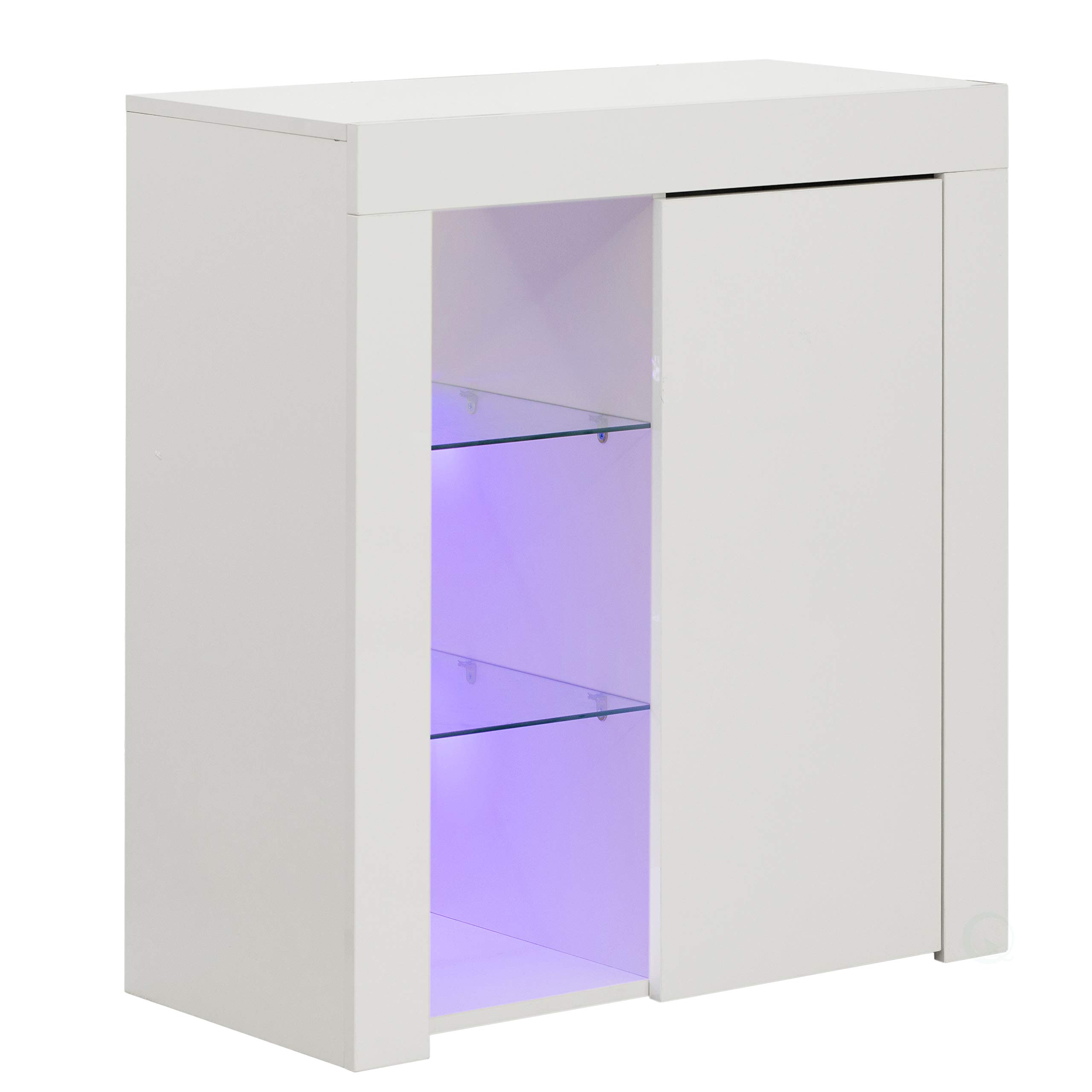 Basicwise White LED Side Storage Cabinet for Office & Living Room - Organize Files, Books & Decor with Style