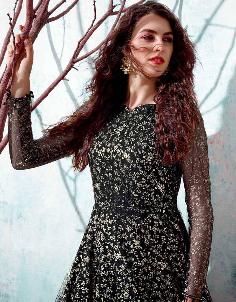 Elegant Black Net Anarkali Suit for Women - Traditional Indian Party Wear for Weddings, Festivals & Special Occasions