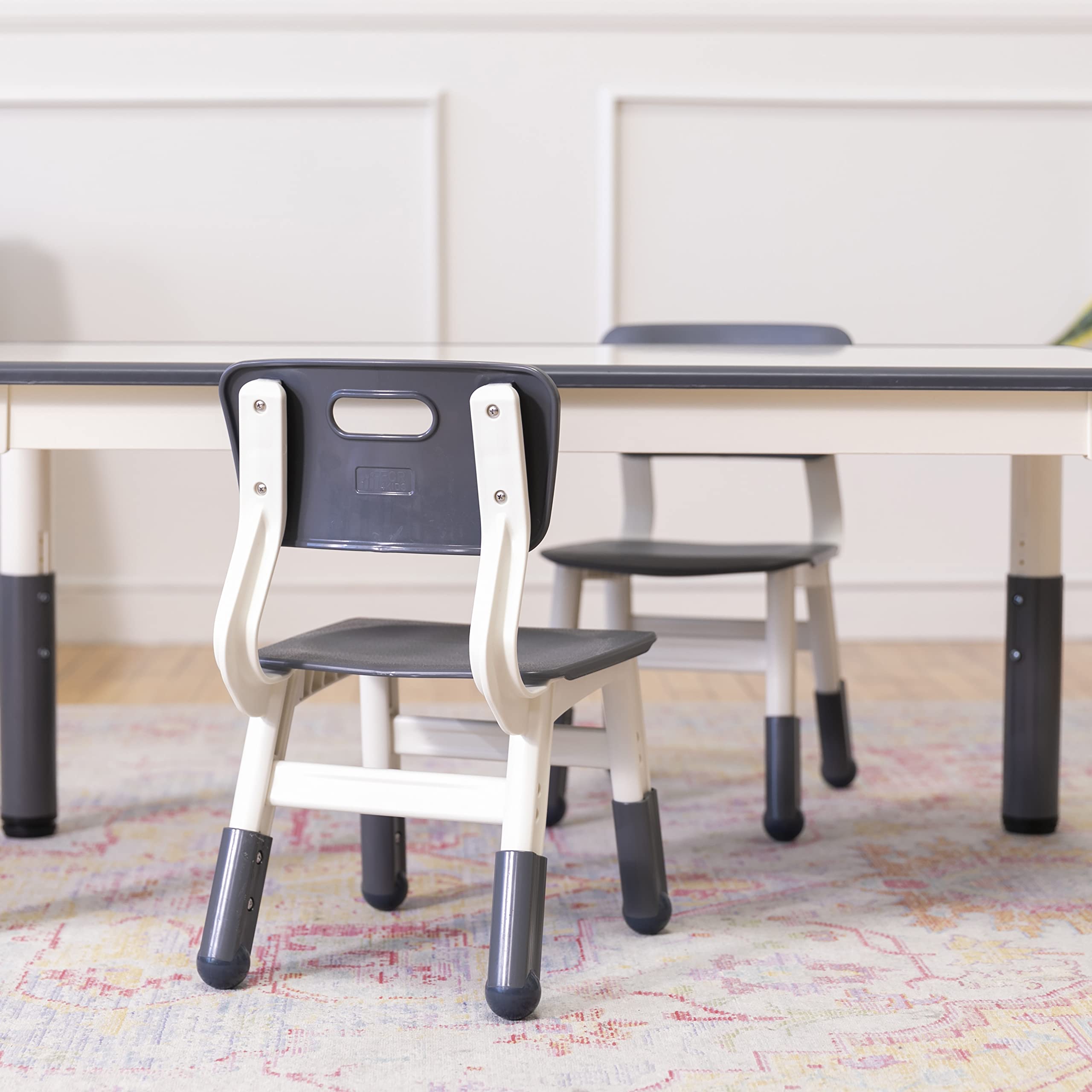 ECR4Kids Adjustable Dry-Erase Activity Table with 2 Chairs - Kids Study & Play Furniture Set for Classroom & Home Learning - Grey
