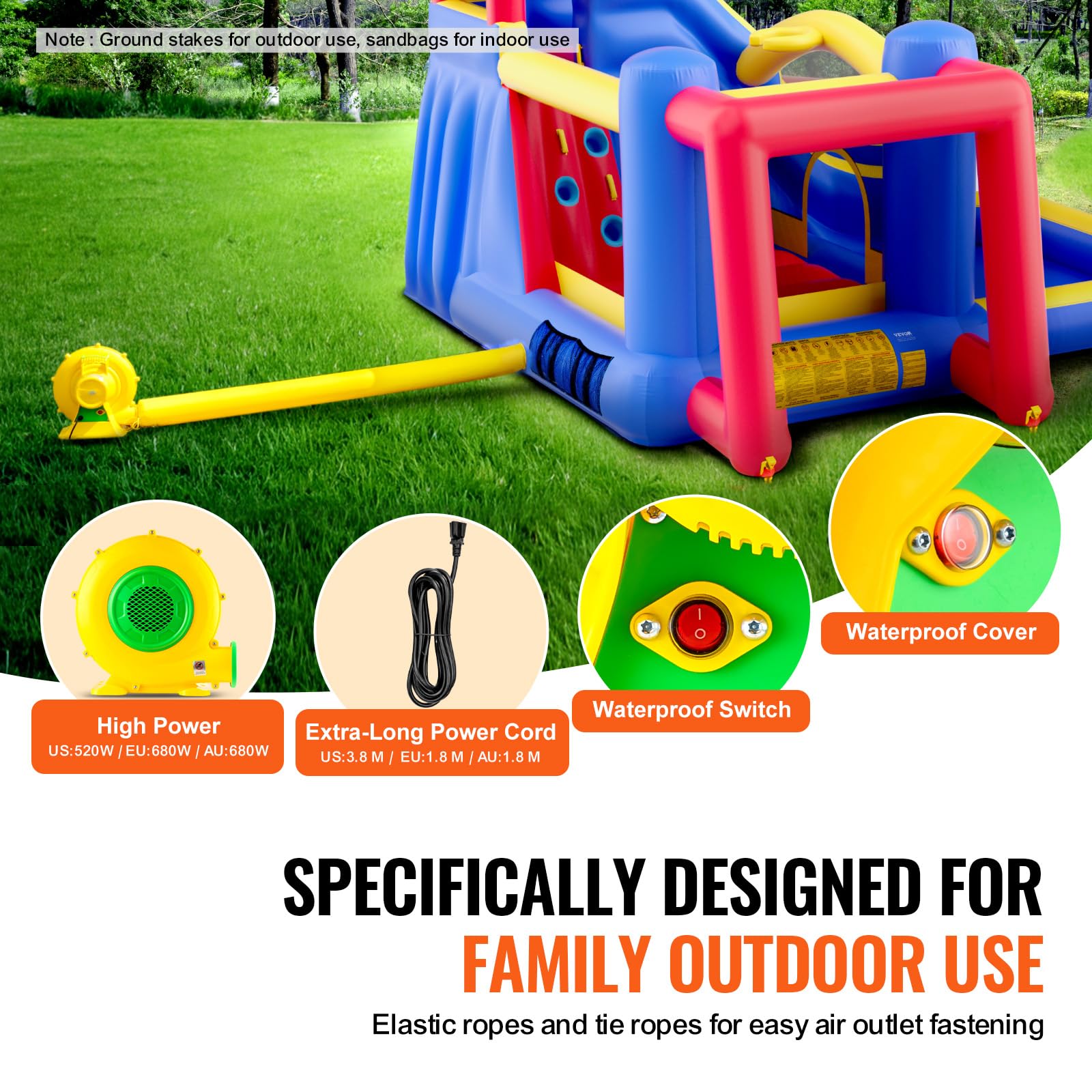 VEVOR Kids Bounce House with Slide - 131x133x91 Inch Inflatable Jumping Castle for Indoor/Outdoor Play - Includes Blower & Storage Bag - Perfect for Birthday Parties, Backyard Fun (Ages 3-8)