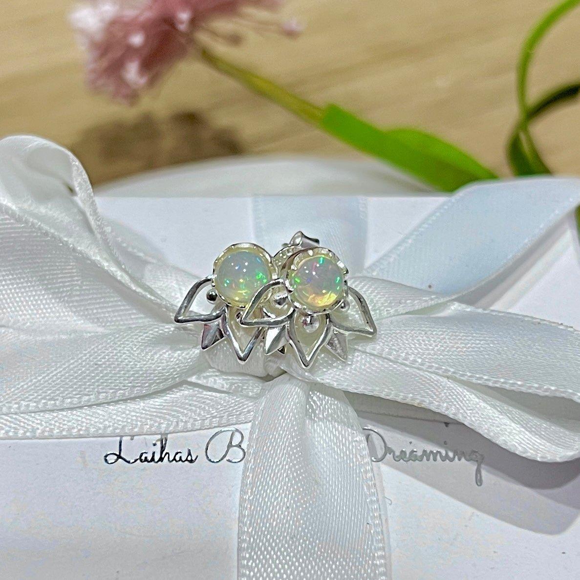 Laihas Inflorescence Genuine Opal Stud Earrings - Sterling Silver 925 Dainty Flower Jewelry for Women - Perfect for Weddings, Parties & Everyday Elegance