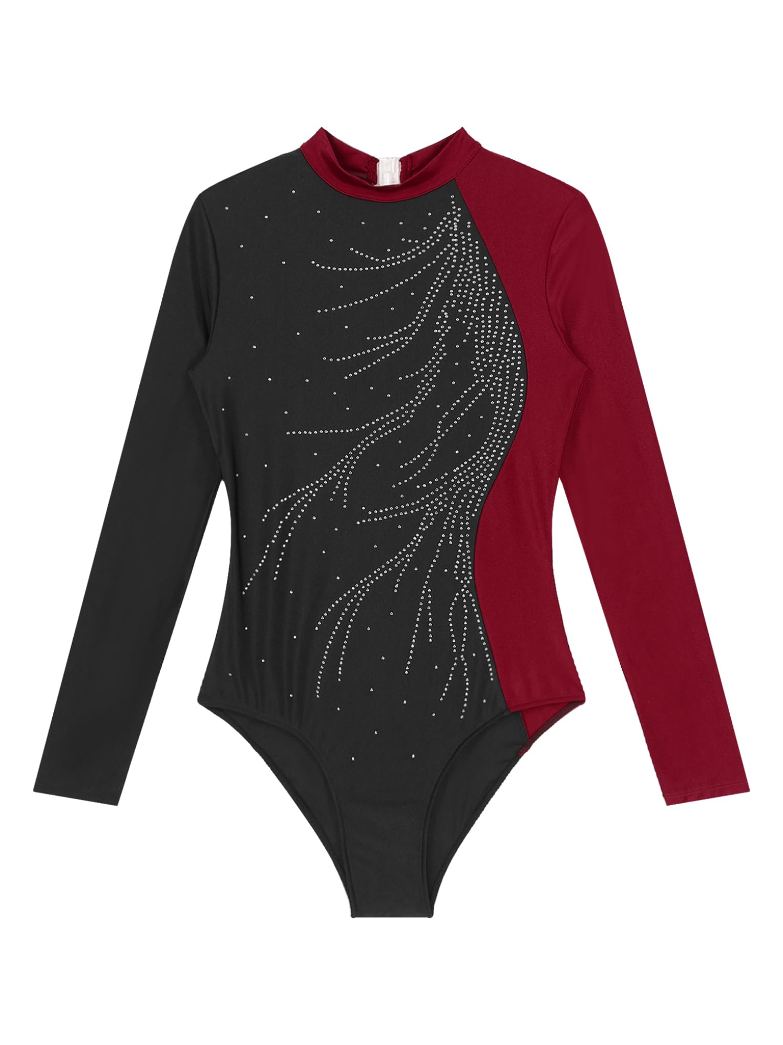 Hansber Women's Rhinestone Ballet Leotard - Long Sleeve Gymnastics Bodysuit for Dance Performances, Recitals, and Practice
