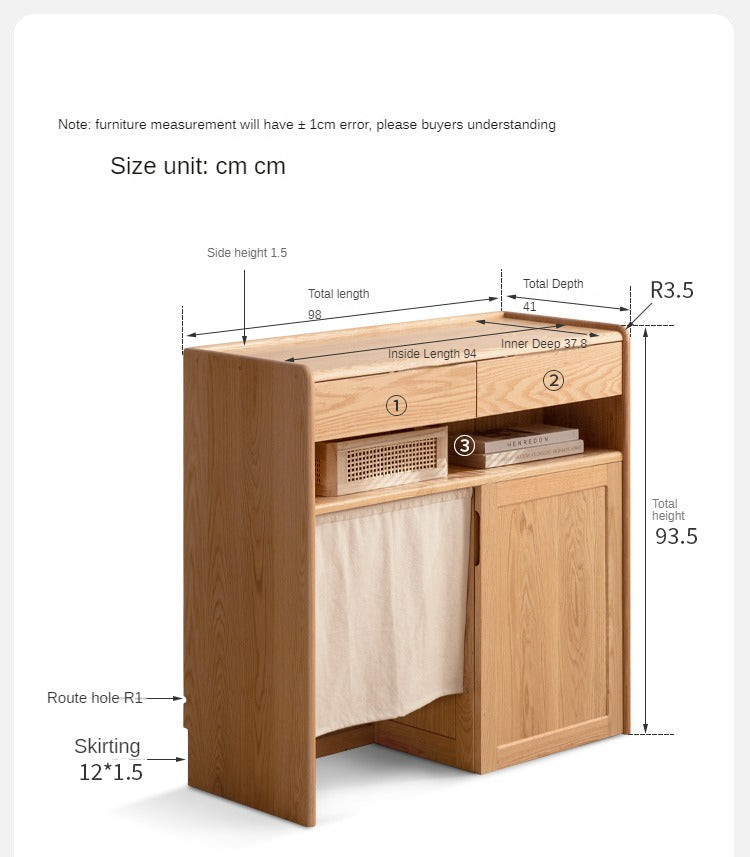Solid Oak Wood Side Cabinet with Cat Pet Supplies Storage - Perfect for Living Room, Bedroom, or Entryway Organization - Compatible with Robot Vacuum Cleaners
