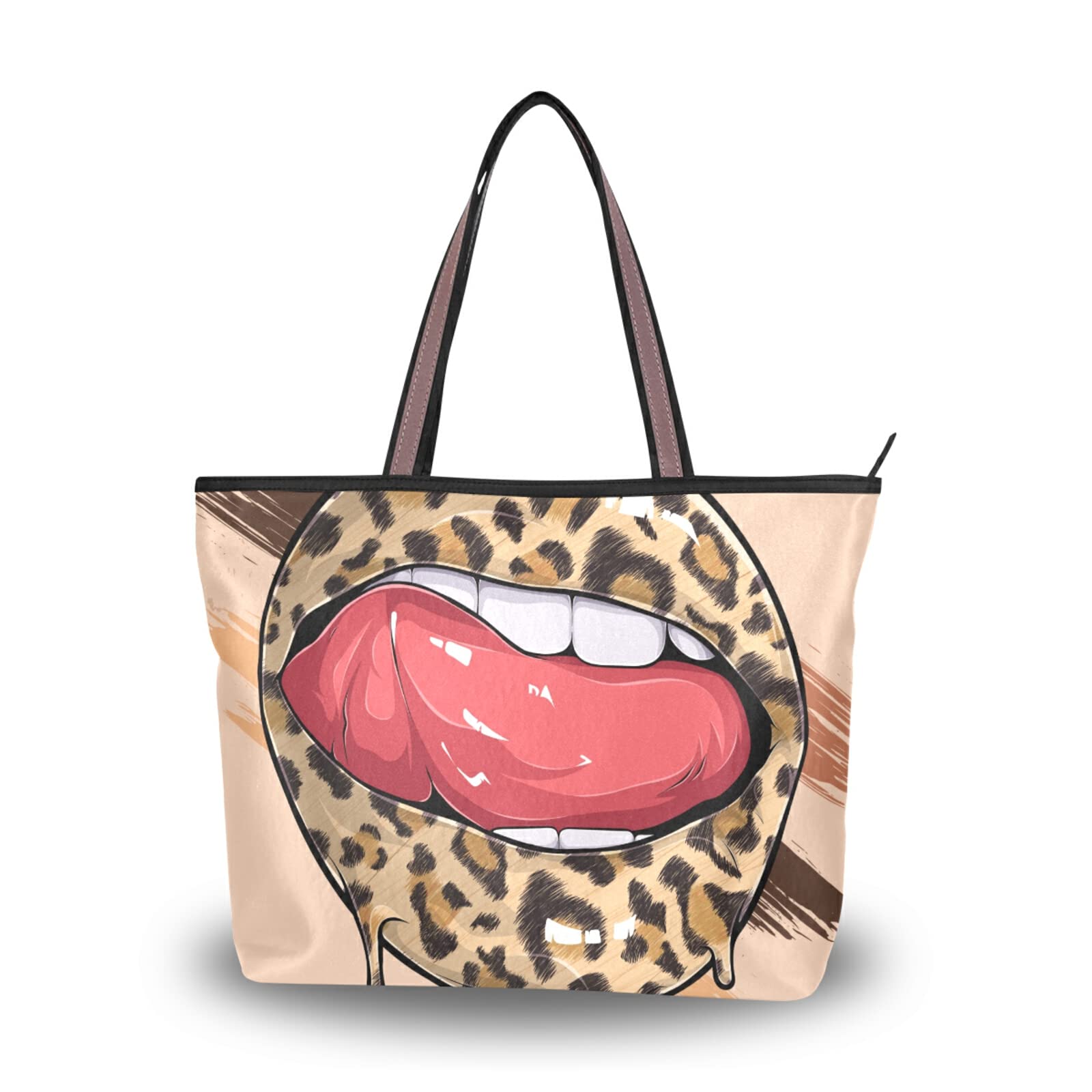 Leopard Print Tote Bag for Women - Reusable Zippered Shoulder Bag for Travel & Beach